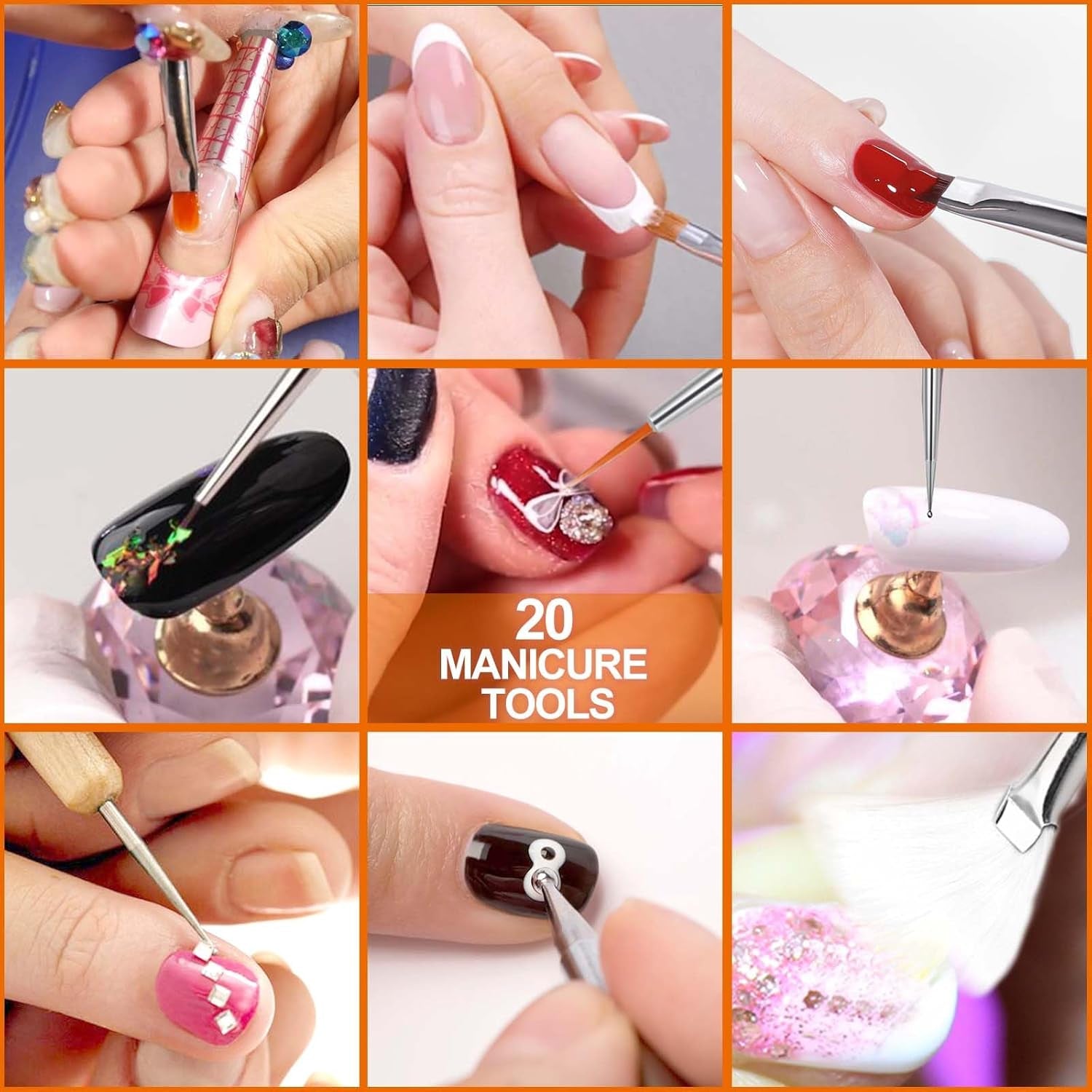 Hanyousheng 20 Stück Nagel Pinsel Set, 15 Stück Nageldesign Pinsel, 5 Stück Nail Art Dotting Tools voor DIY Nail Art Design