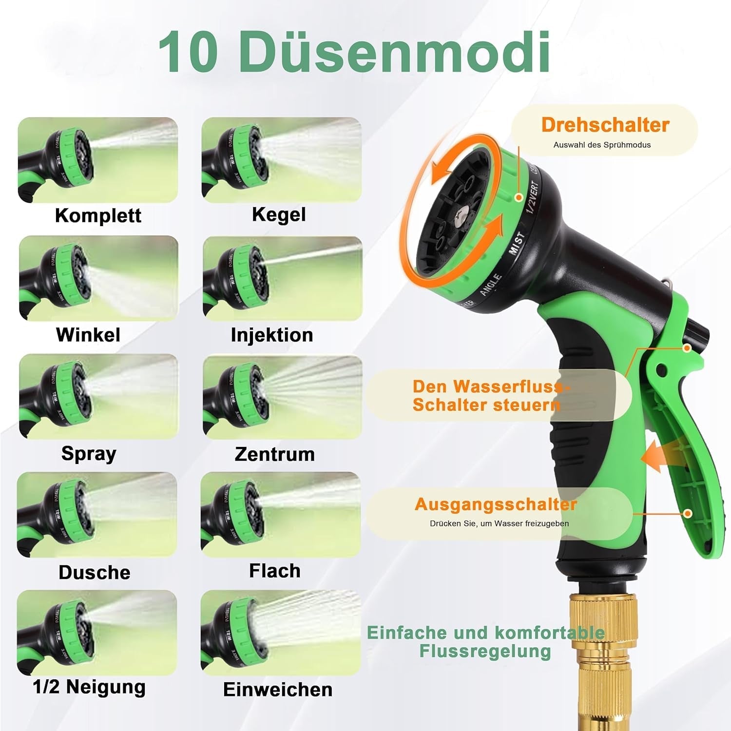 45 m uittrekbare tuinslang, automatisch intrekbare flexibele waterslang, 10 spuitpatronen, TPE 2500D, metalen connectoren, voor extra grote tuinen, landbouw, schoonmaak