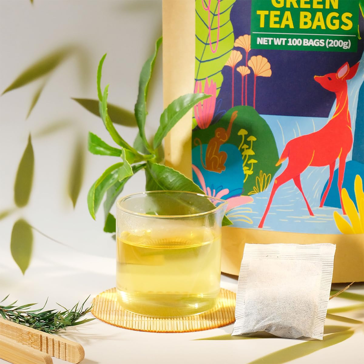 WEETEE Groene Theezakjes, 100 Stuks Groene Theezakjes, Pure Groene Thee, Super Antioxidant | Hersluitbare zakjes | Warme of koude bereiding