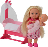 Simba 105736242 - Evi Love Doll Cradle 2 Assortiment Evi als oppas met wieg en babymodepop 12 cm voor 3 jaar en ouder