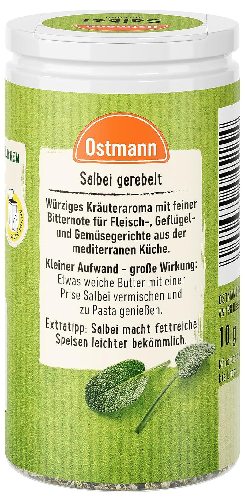 Ostmann Gewürze - Salie gerebelt | Würziges Kräuteraroma für Fleisch- en Gemüsegerichte | 10 g per dosis