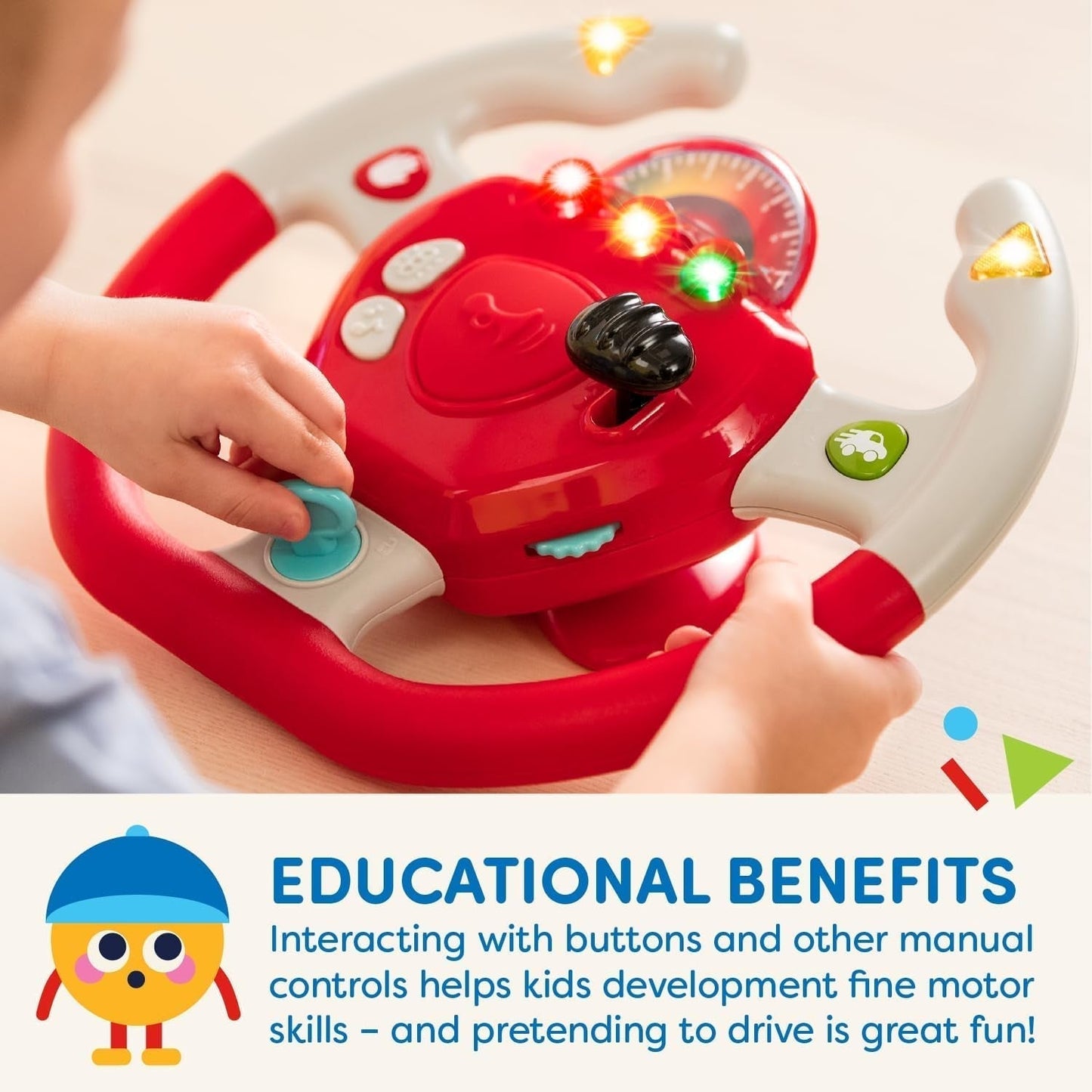 Plastic Battat, BT2525Z interactief stuurwielspeelgoed, ook voor reizen en autoritten met licht en geluid voor kinderen vanaf 2 jaar, rood, compatibel met auto's Bebe Toys Naty Shop