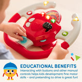 Plastic Battat, BT2525Z interactief stuurwielspeelgoed, ook voor reizen en autoritten met licht en geluid voor kinderen vanaf 2 jaar, rood, compatibel met auto's Bebe Toys Naty Shop