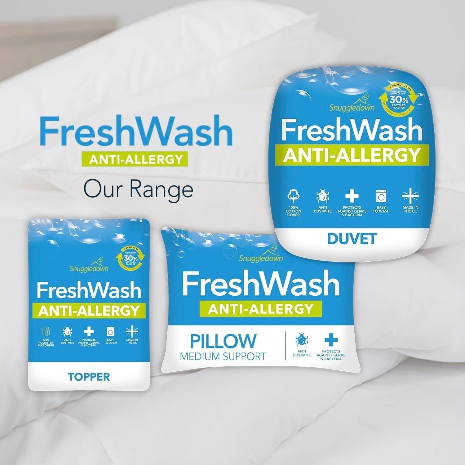 Allergiedekbed Snuggledown Freshwash, 13,5 Tog Winter Warm, katoen, wit, eenpersoonsbed Dekbedden en dekbedden Naty Shop
