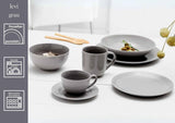 Ritzenhoff & Breker Levi 16-delige serviesset, borden, schalen en mokken voor 4 personen, Scandinavisch design met fijn gecanneleerd reliëf, Mix & Match serviesgoed, porselein, wit en grijs