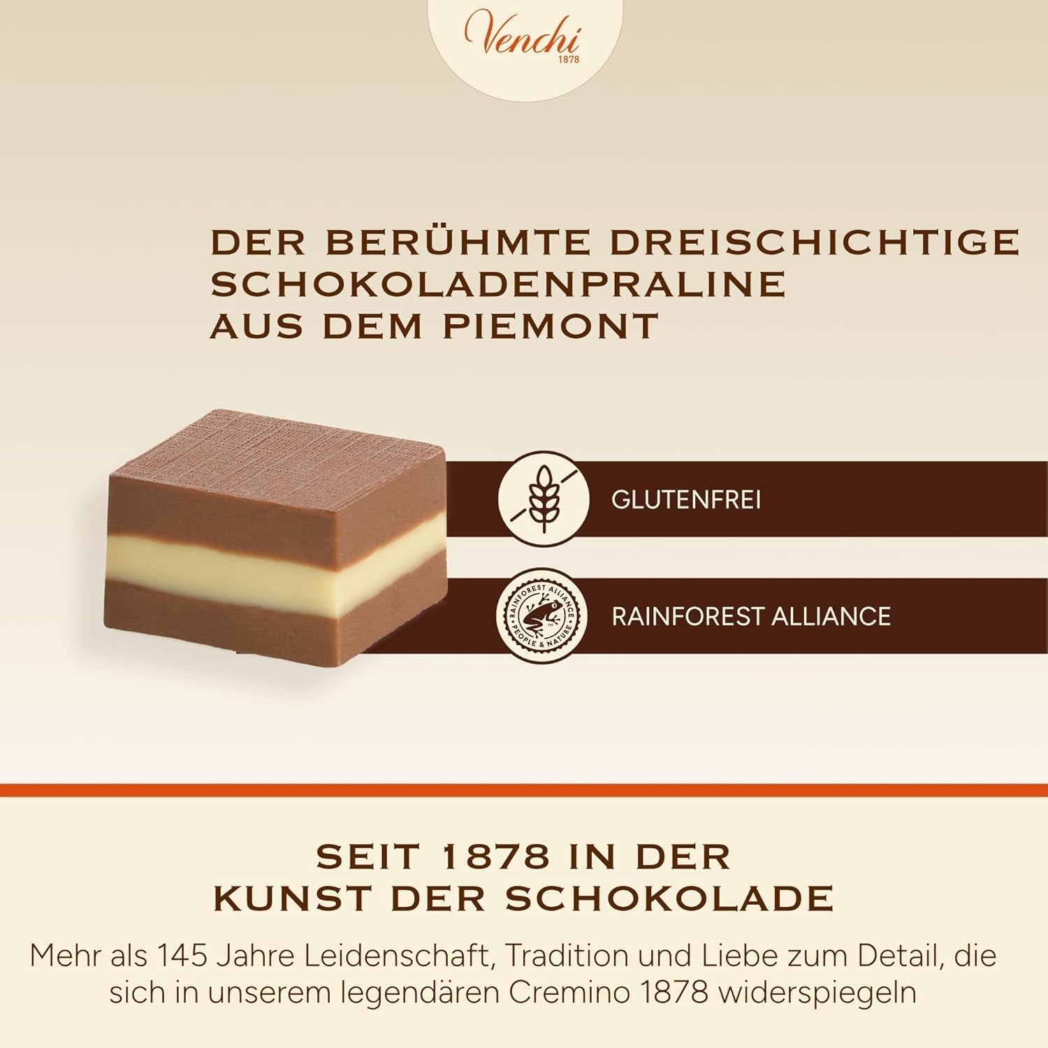 Venchi - Cremini 1878 - Drielaagse chocolade met gianduja met melk en amandelspijs, "Piemontese Hazelnoten BGA", 1 kg, glutenvrij, zonder kleurstoffen en zonder bewaarmiddelen