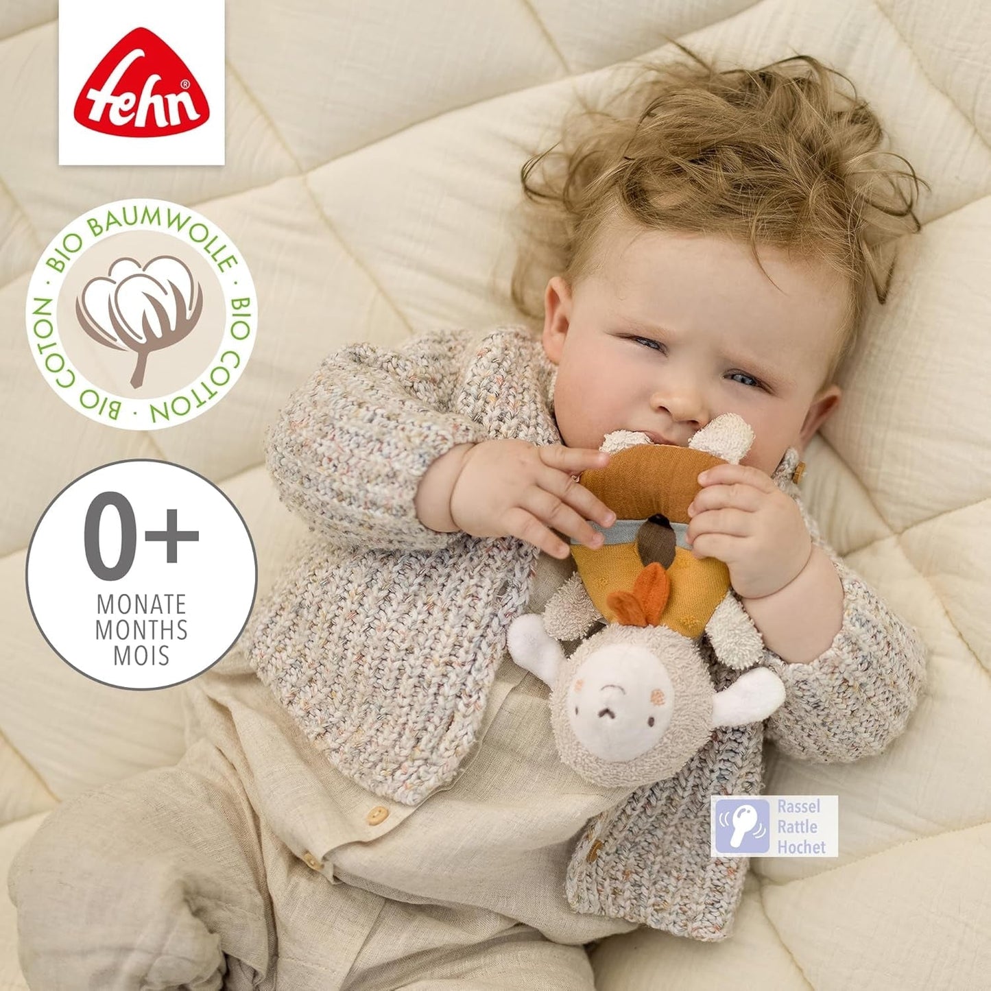 Fehn babygrijpring schapenspeelgoed fehnNATUR - knuffel van biologisch katoen - babyspeelgoed met bel en speels leerspeeltje - gripspeelgoed voor baby's en peuters vanaf 0+ maanden Babyspeelgoed Naty Shop
