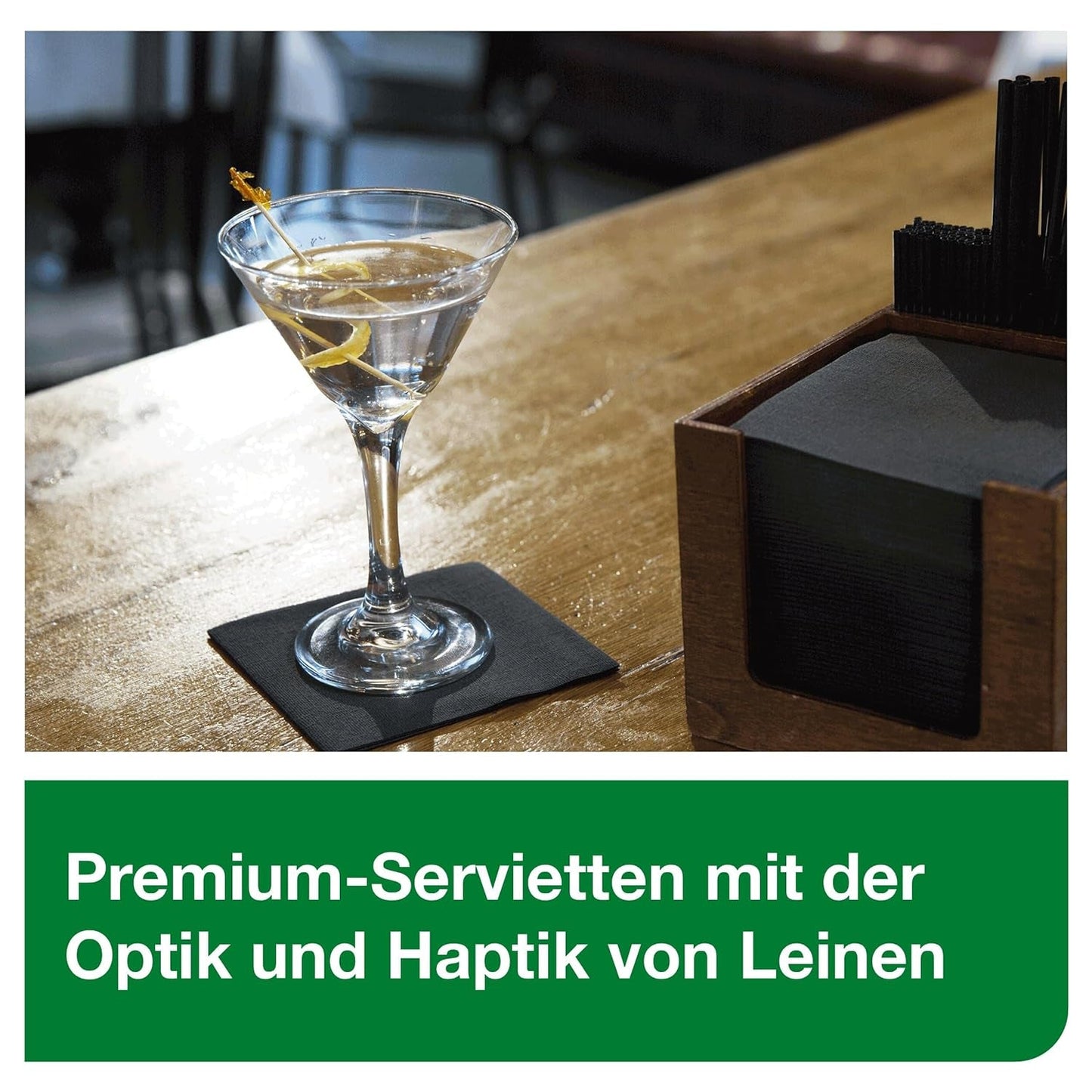 Tork Linstyle 509542 zwarte cocktailservetten, 1/4 vouw, 1-laags, 23,8 x 23,8 cm, 1 x 100 servetten