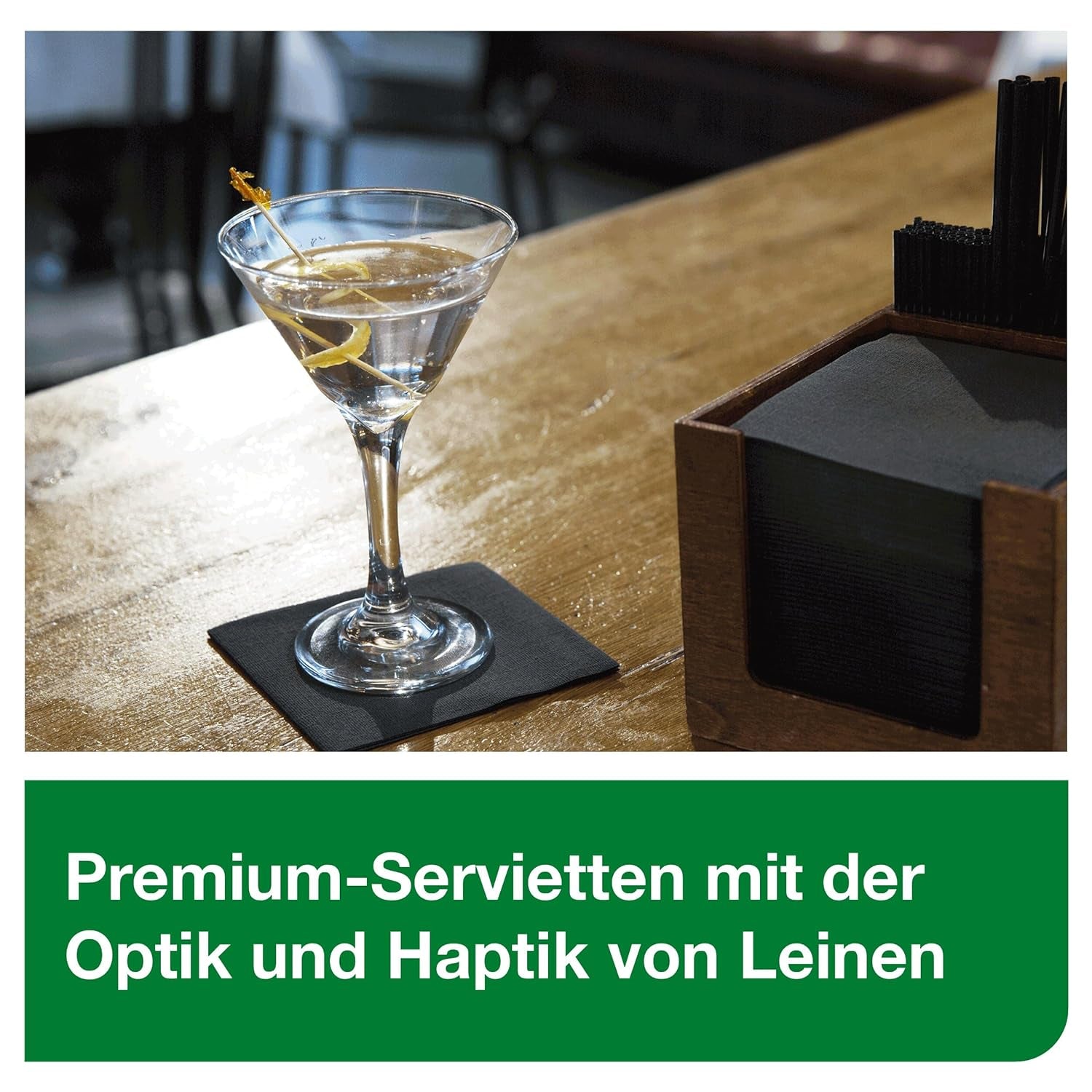 Tork Linstyle 509542 zwarte cocktailservetten, 1/4 vouw, 1-laags, 23,8 x 23,8 cm, 1 x 100 servetten