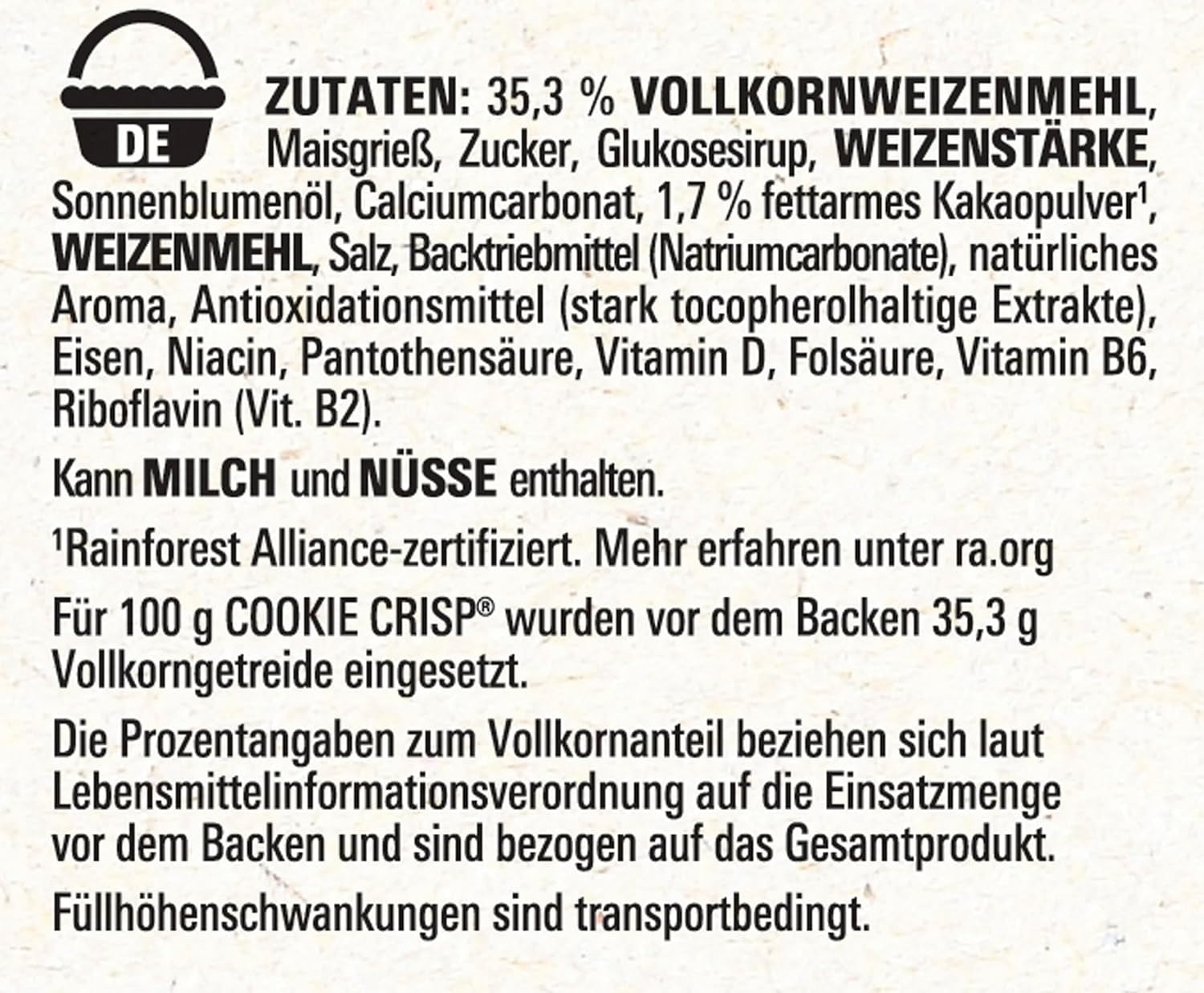 Nestlé Cookie Crisp (+20%), volkoren ontbijtkoekgranen voor kinderen, verpakking van 1 (1x450g)