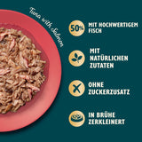 Gehakte filets in bouillon met tonijn en zalm, bereid met natuurlijke ingrediënten, Lily's Kitchen, natvoer voor volwassen katten, doos van 70 g