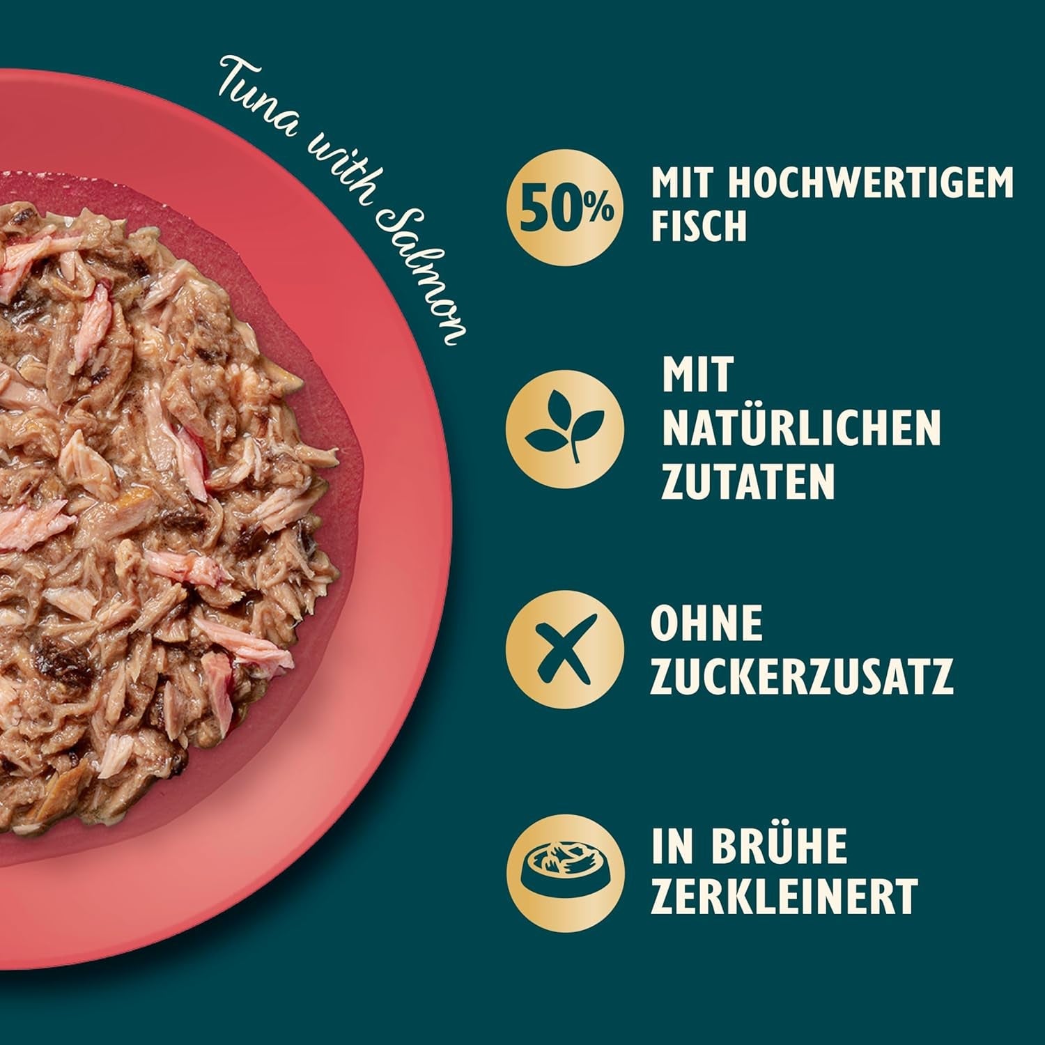 Gehakte filets in bouillon met tonijn en zalm, bereid met natuurlijke ingrediënten, Lily's Kitchen, natvoer voor volwassen katten, doos van 70 g