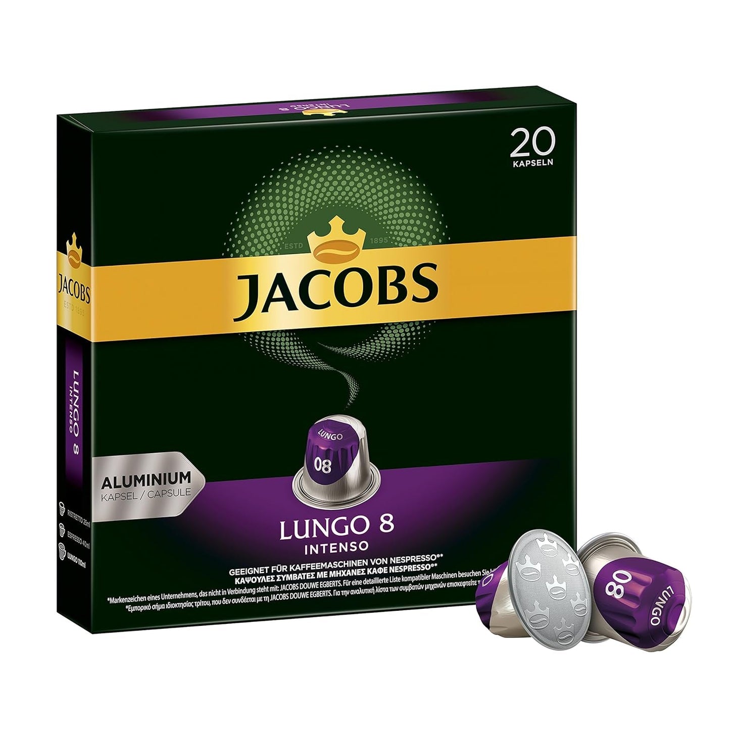 Kaffeekapseln Lungo Intenso, Intensität 8 van 12, 200 Nespresso®* compatibel Kapseln, 10 x 20 Getränke & Kapseln Espresso Intenso, Intensität 10.100 Nespresso®* compatibel Kaffeekapseln, 10x10