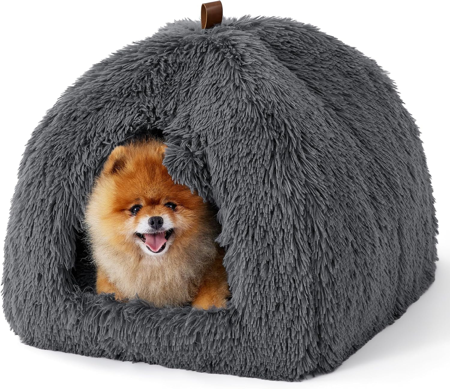 BEDSURE Katzenbett große Katzen Katzenhöhle- 44x44x44 cm Plüsch Katzenhaus Indoor mit abnehmbarem Katzenkissen en ophangen Spielzeug, Katzen Bettchen waschbar, dunkelgrau