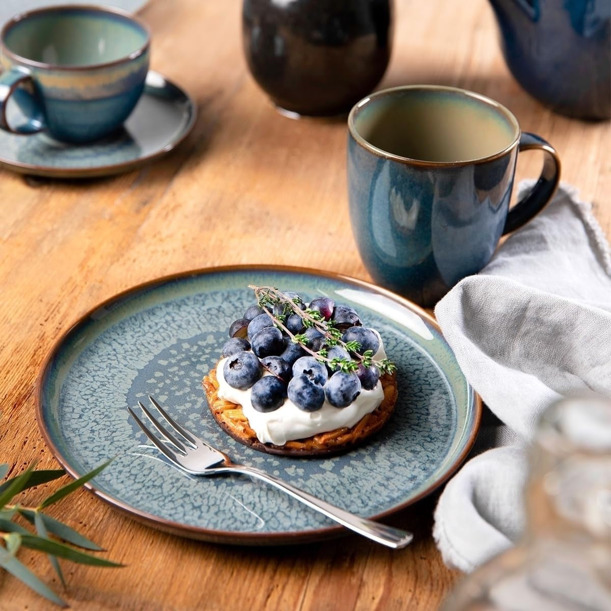 Villeroy & Boch Crafted Denim ontbijtset, 6-delig, voor 2 personen, blauw