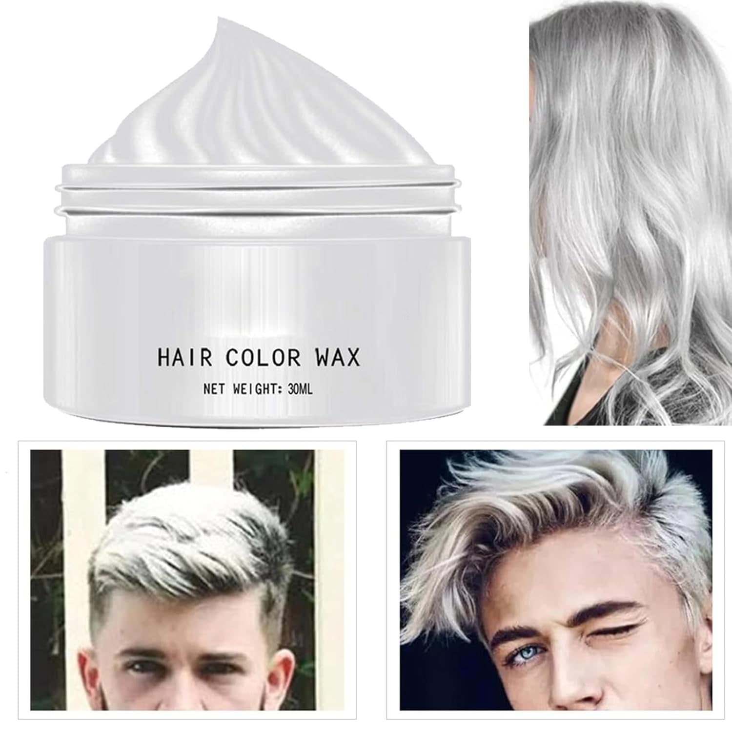 Natuurlijke witte haarverf, witte haarwaskleurstof, unisex witte natuurlijke haarverf, witte haarverf, cosplay Halloween feest haarwas, haarverf feest haarwas, 30ML Naty Shop haarverf