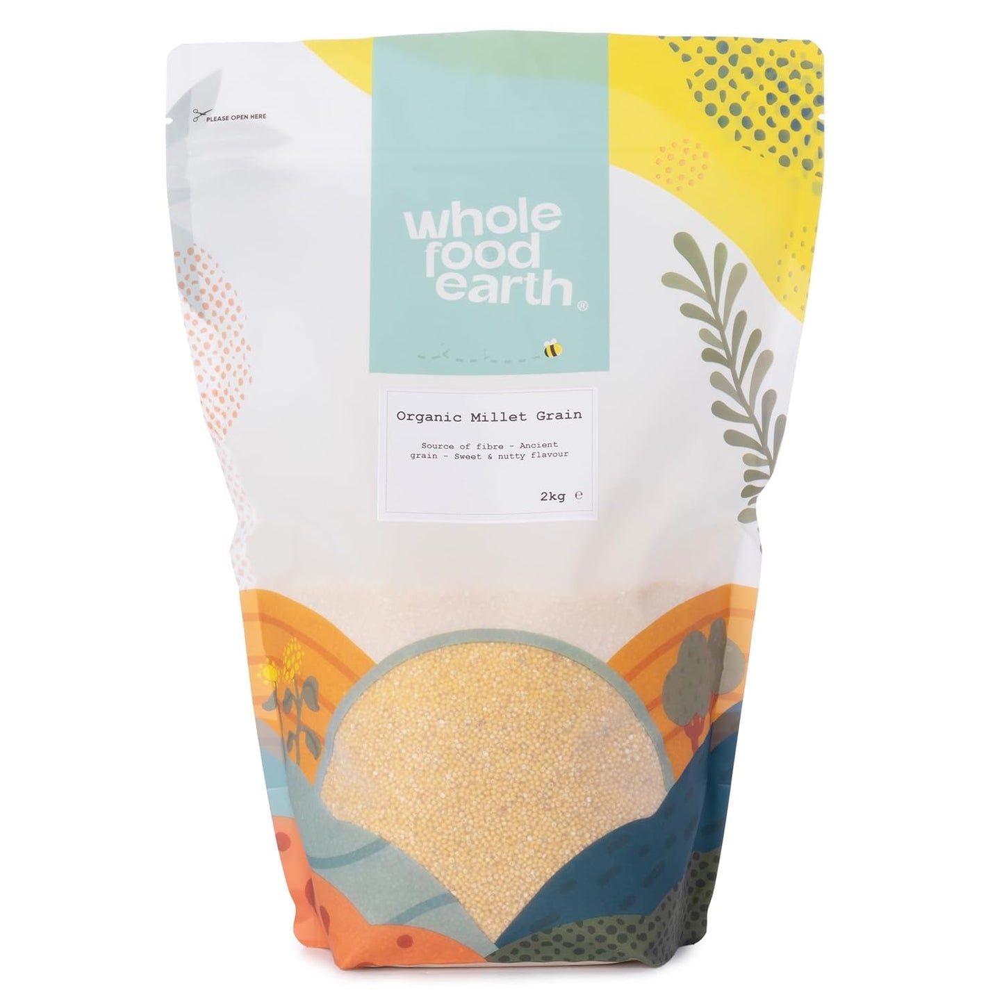 Gierst biologisch Volkoren Aarde 2 kg | Niet-GMO | Veganistisch | Rijk aan vezels | Gecertificeerd biologisch