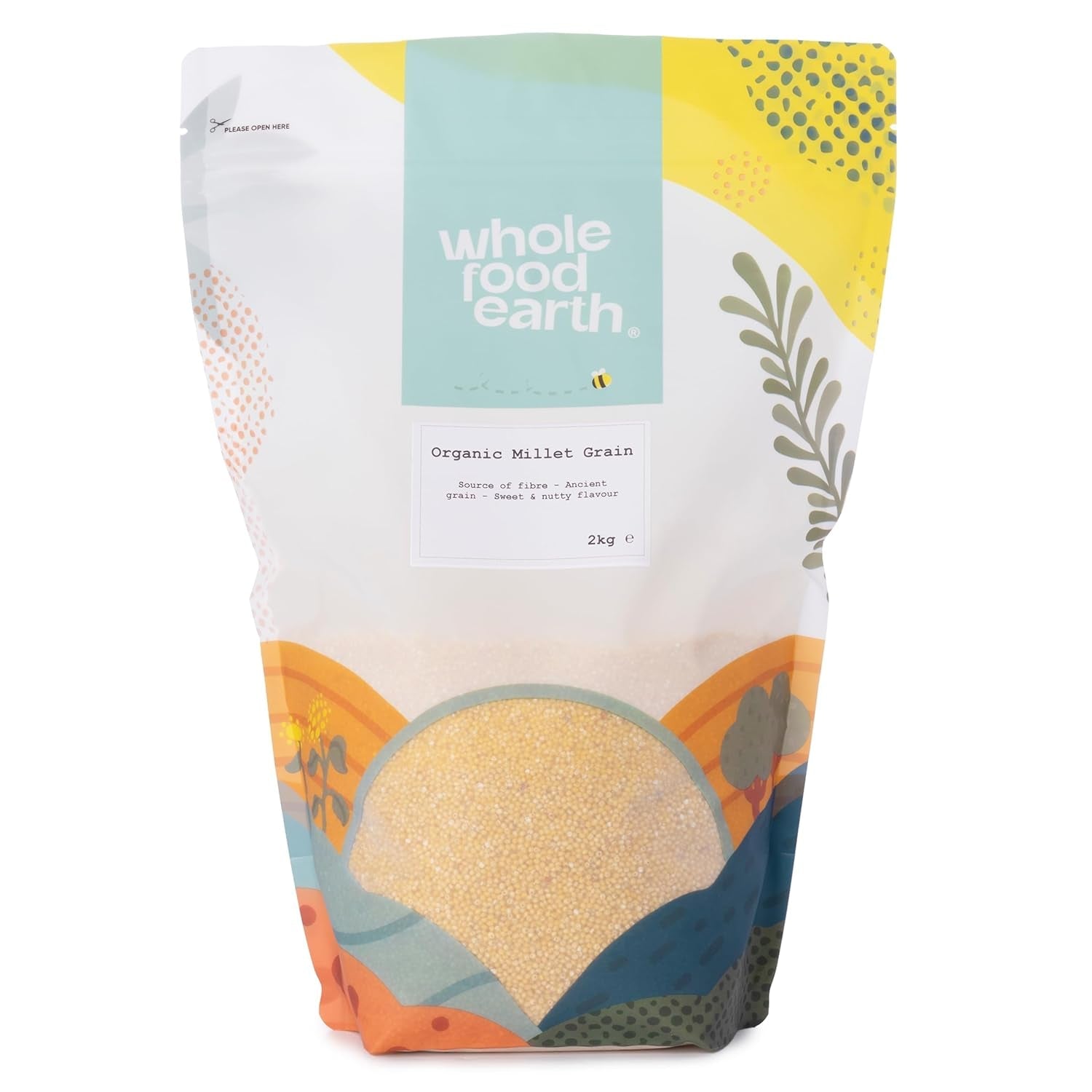 Gierst biologisch Volkoren Aarde 2 kg | Niet-GMO | Veganistisch | Rijk aan vezels | Gecertificeerd biologisch