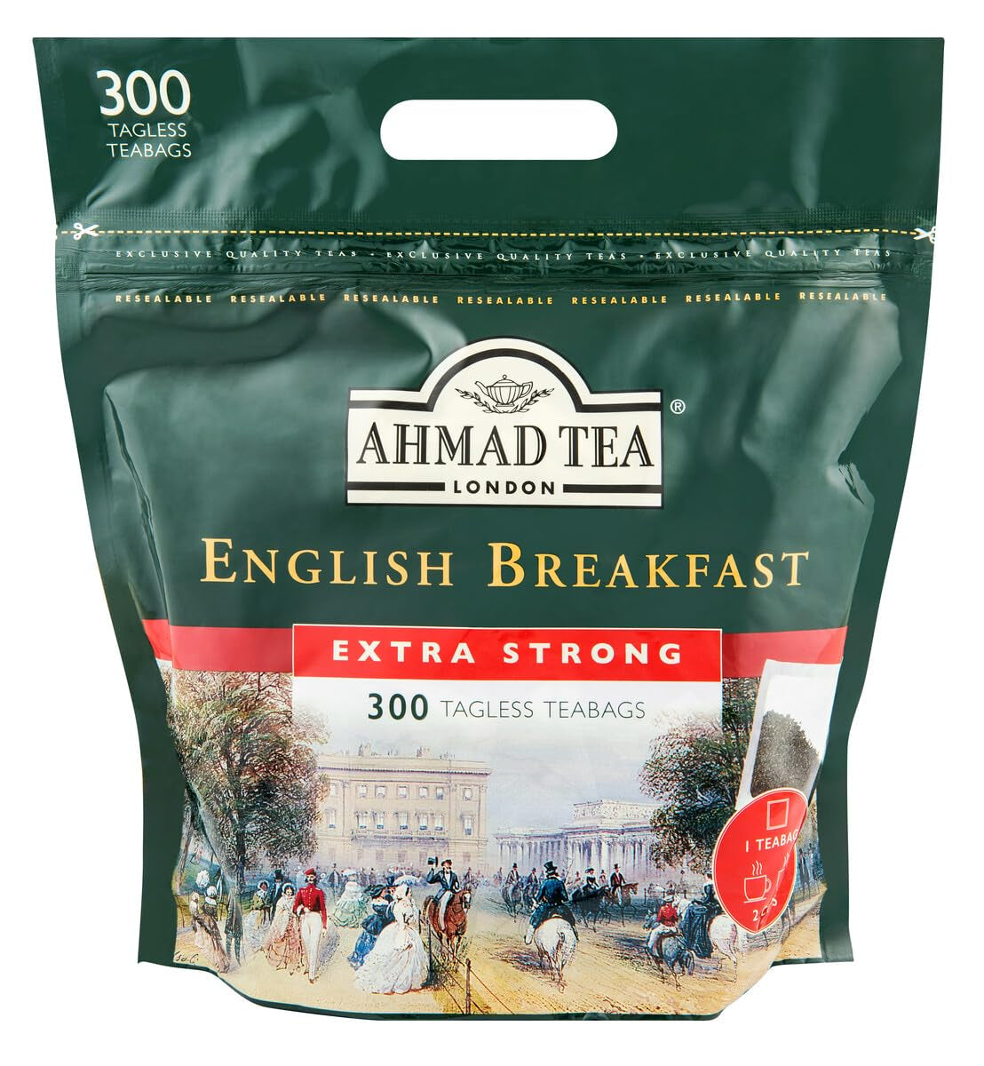 Ahmad Tea - Engels ontbijt - Zwarte ontbijtthee - Assam & Ceylon thee - Bandloze Engelse theezakjes met 2 g thee per portie - Groot pakket van 300 theezakjes (2 stuks)