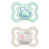 MAM Air siliconen fopspenen, 2 stuks, extra licht en luchtig ontwerp, tandvriendelijke babyfopspeen gemaakt van MAM SkinSoft speciale siliconen met fopspeendoos, 6-16 maanden beer/neushoorn
