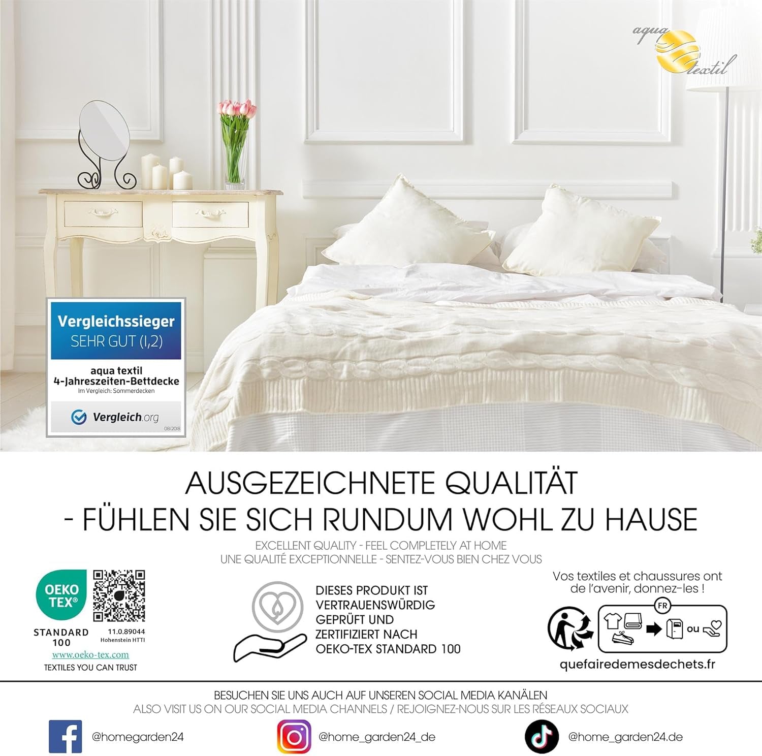 Aqua-Textil 4-seizoenen dekbed 135X200Cm Dekens aan elkaar geknoopt Winter 800G Zomer 600G Klimaatbeheersing Oeko-Tex Dekbedden en dekbedden Naty Shop