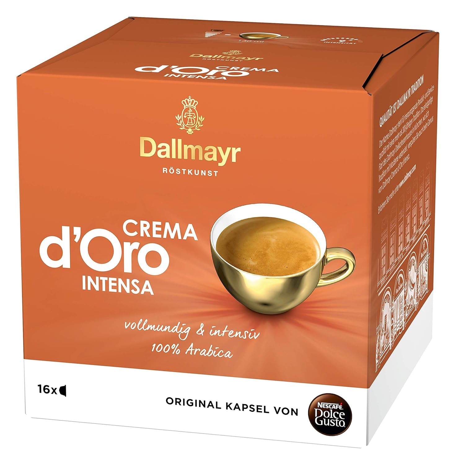 Dallmayr Crema d'Oro, XXL-Vorratsbox & Dallmayr Crema d'Oro intensa (48 Kaffeekapseln, Intensität 9 van 12, 100% Arabica-Bohnen), 3er Pack (3x16 Kapseln)