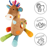 SIGIKID 42863 Giraffe XXL babyspeelgoed, PlayQ educatief speelgoed, knuffel met bijtring, rammelaar, spiegel, piepend, voor baby's en kinderen vanaf 3 maanden, veelkleurig/giraffe 72 cm speelgoed Bebe Naty Shop