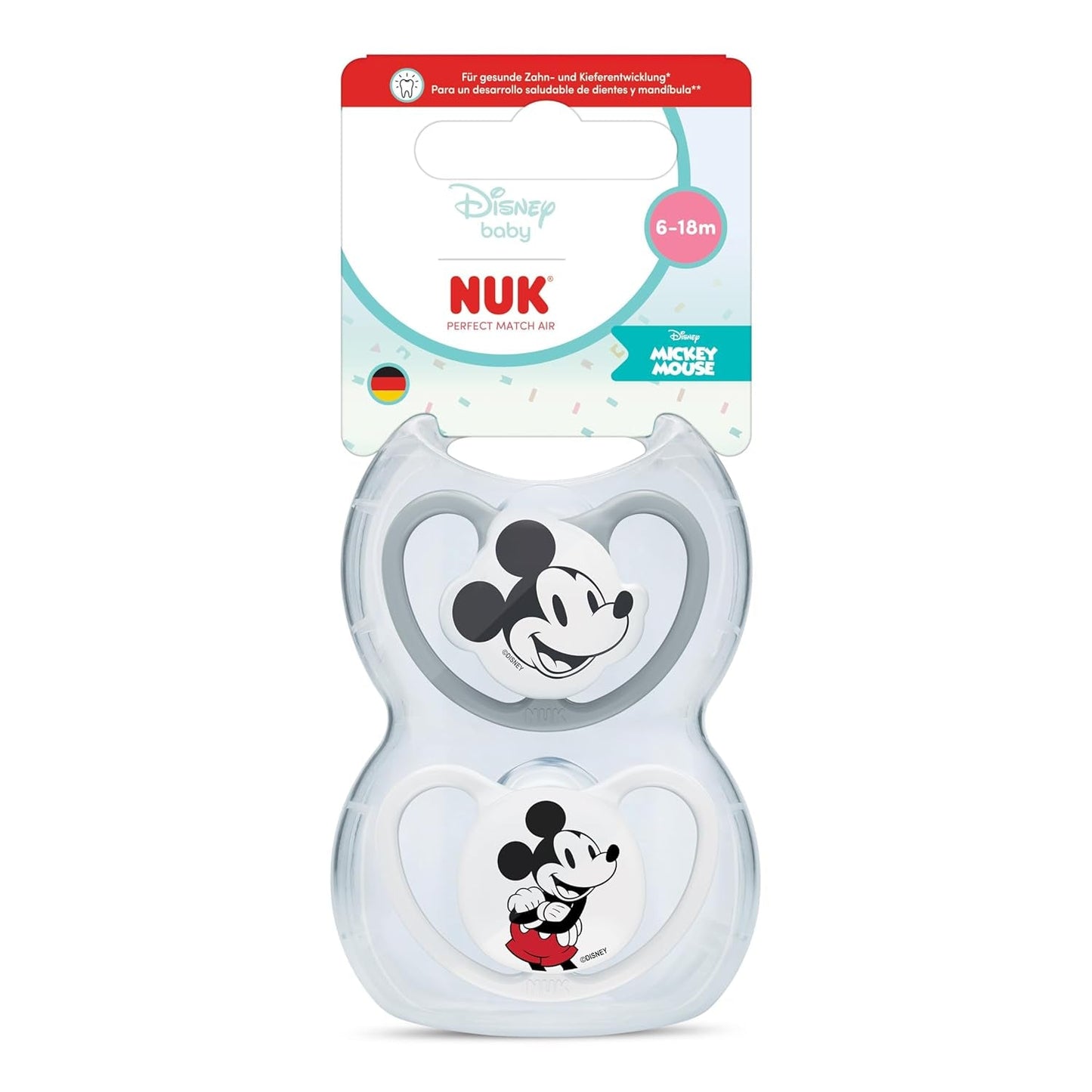 NUK Perfect Match luchtfopspenen voor baby's | 6-18 maanden | Orthodontische fopspenen die de luchtcirculatie bevorderen en huiduitslag door speeksel voorkomen | 95% acceptatie door baby's** | DisneyMickey Mouse | Pak van 2