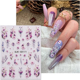 JMEOWIO 3D Nagelsticker Blumen Nail Art Sticker Selbstklebend Nagelaufkleber 5D Stereoskopisch Frühling Zomer Decoratie Nageldesign Zubehör 4 Blatt