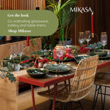 Mikasa Jardin 12-delige serviesset, 4-persoons aardewerk serviesset met borden, zijborden en schalen, groen - geschenkdoos en vaatwasmachinebestendig