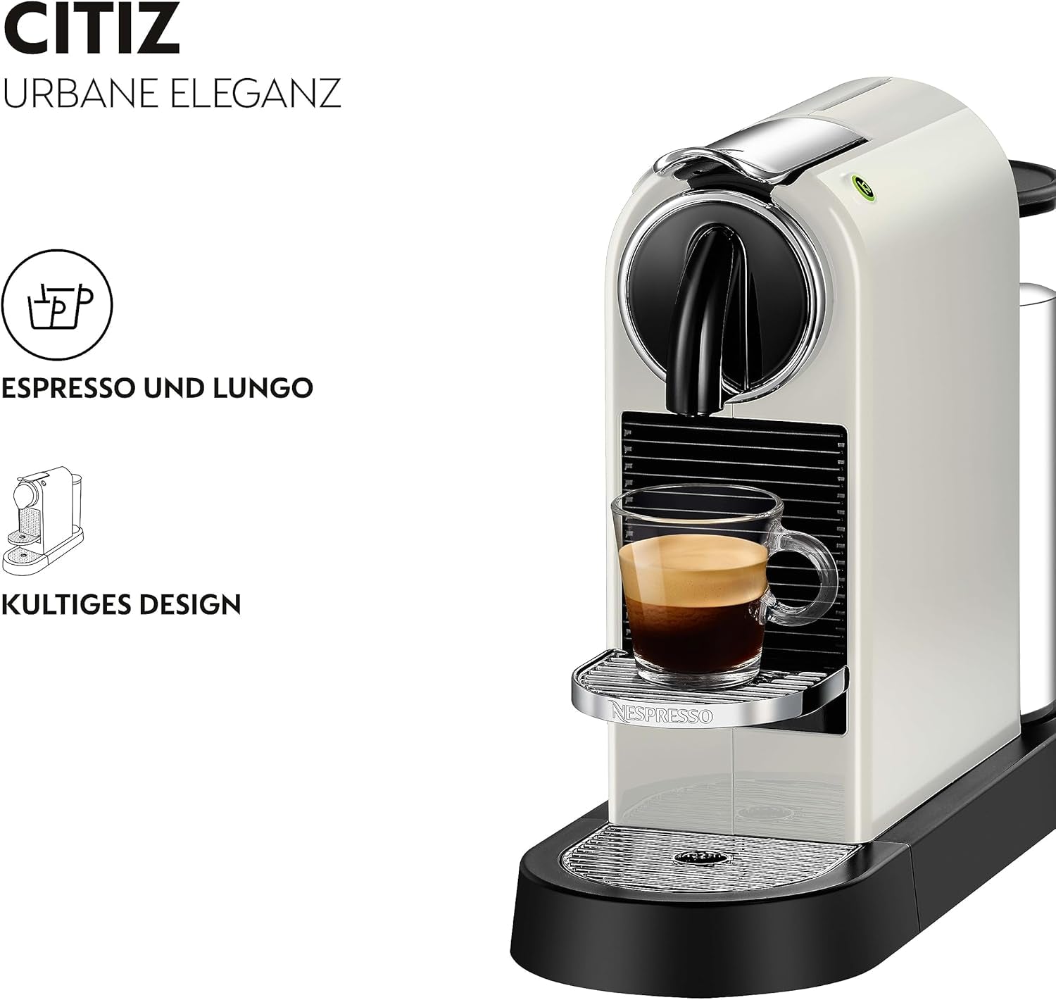 Nespresso EN167.W Citiz capsule-espressomachine, hogedrukpomp en ideale temperatuurregeling, zonder Aeroccino (melkopschuimer), energiebesparende functie, 1260 W, crèmewit, 37,4 x 11,9 x 25,5 cm