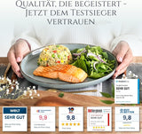 Steingut Geschirrset 6 Personen Rustiek 24 tlg. TESTSIEGER, Hochwertiges Landhaussttil Steingut Geschirr Set, Schüssel- und Teller Set, Tafelservice 6 Personen, Geschirrsets Puur Wonen in Rauchblau