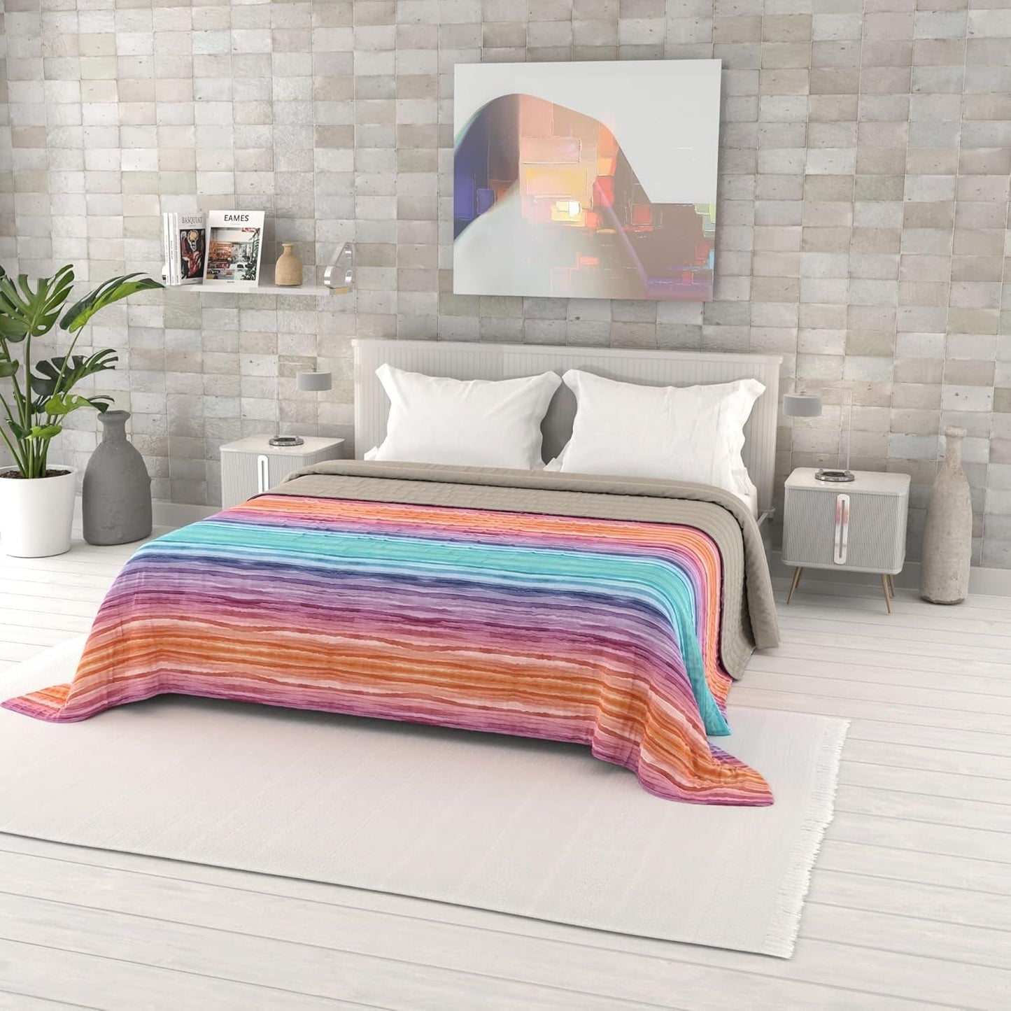 Zomerdekbed met fantasieprint, polyester vulling, bloemblaadjes, 260 x 270 cm