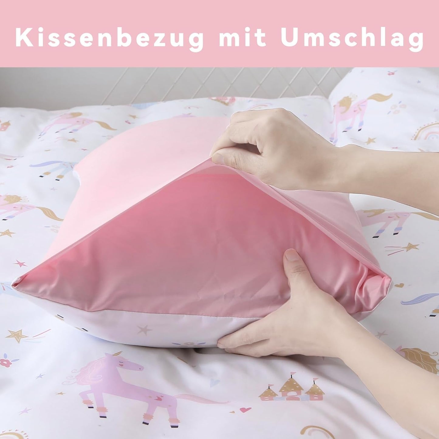 Fekohipy Bettwäsche 135X200 Mädchen Einhorn Kinderbettwäsche Rosa 3D-Druck Mikrofaser Regenbogen Kinder Bettbezug Mit Zwißwerfer en 1 Kissenbezug 80X80Cm 2-Teilige Kinderbettwäsche-Set Naty Shop