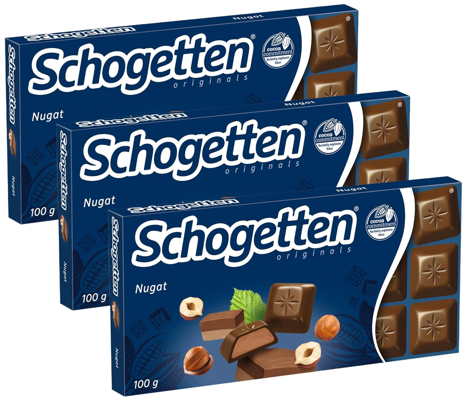 Schogenten Nougat chocoladereep 100g, individueel geportioneerd. Een genot. Stuk voor stuk.