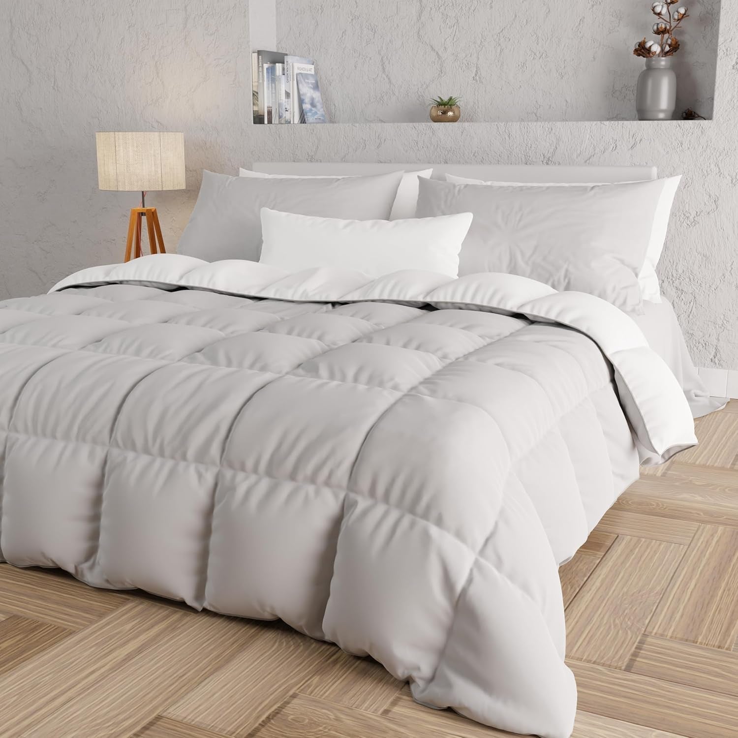 PETTI Artigiani Italiani - Tweepersoonsbed winterdeken, maxi, monochroom, dubbelzijdig, wit, grijs, 100% Made in Italy Dekbedden en dekbedden Naty Shop