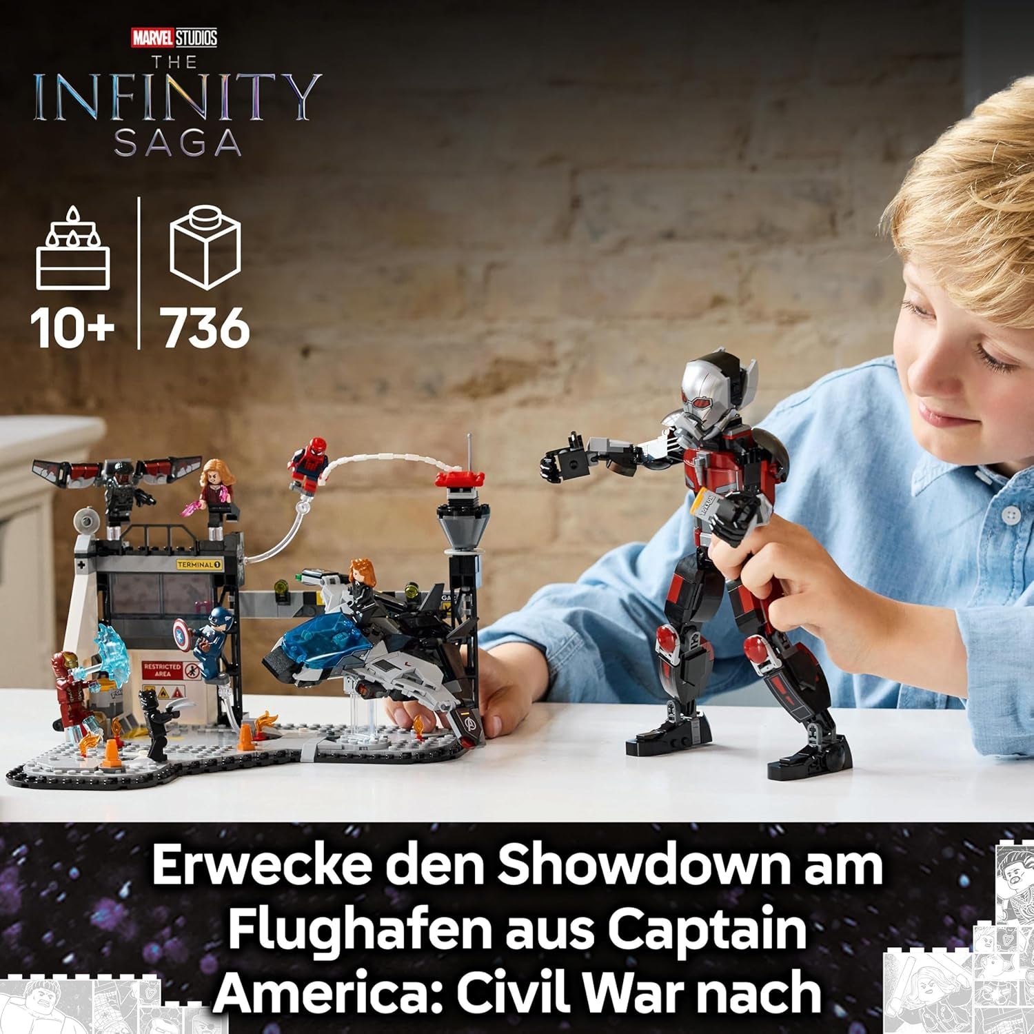 LEGO Marvel Captain America: Civil War Action Duel - Superheldenspeelset met 8 minifiguren - Speelgoedvliegtuigbouw- en speelset - Cadeau voor jongens en meisjes 76314 Bouwsets Besuche in LEGO-Store