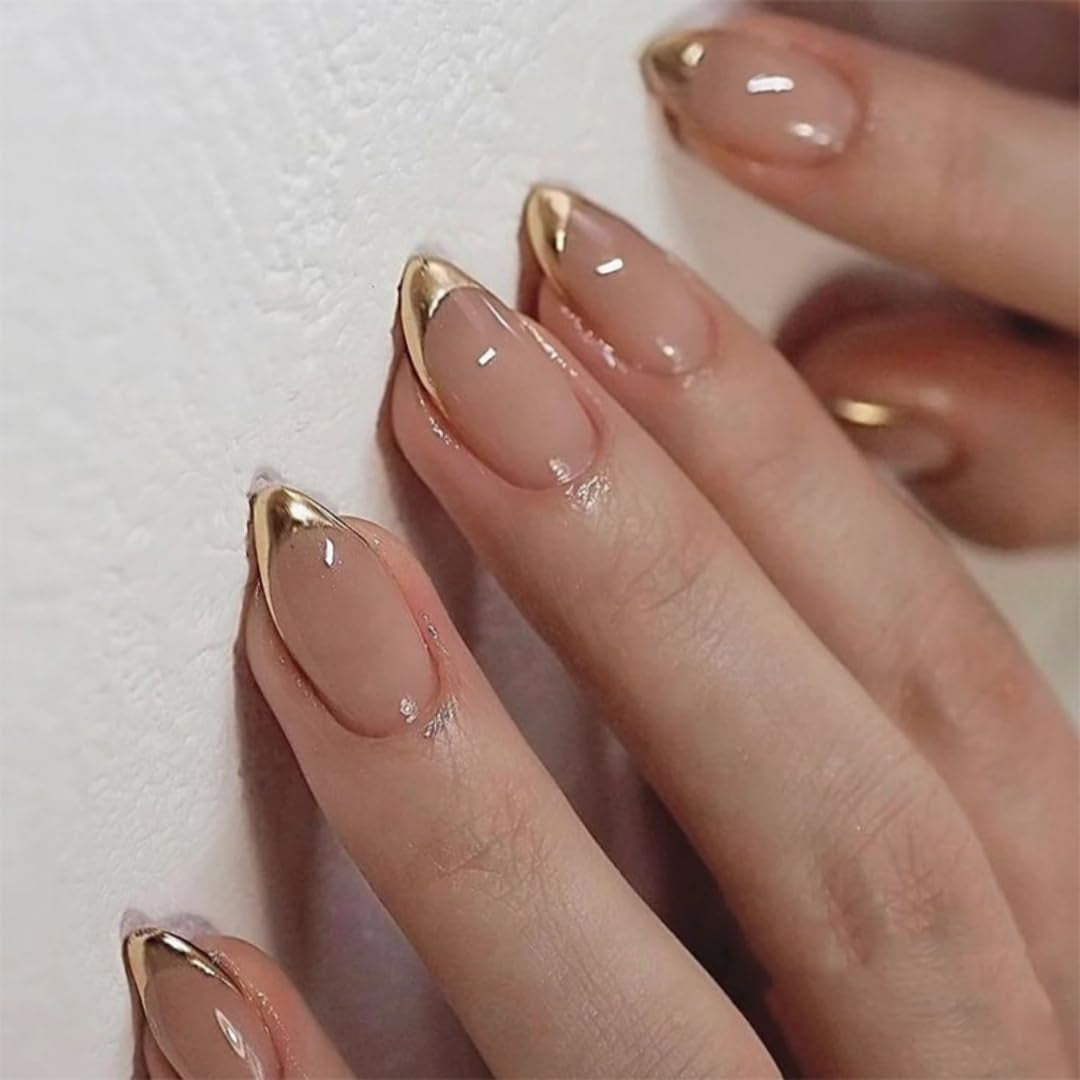 Lange Franse tips Gouden glitterlijm op lange vierkante nagels Glitter Franse tip Kunstnagels Set Vierkante kunstnagels voor dames 24 stuks
