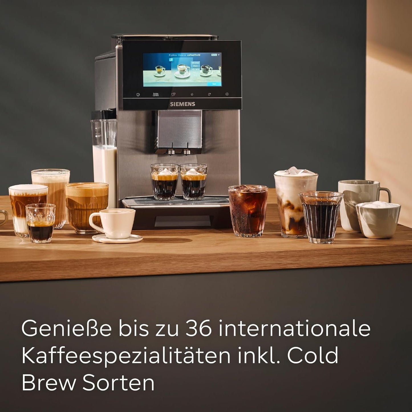 Siemens EQ900 automatische espressomachine, groot TFT-kleurenscherm, 2 bonencontainers, 36 warme en koude dranken, koude koffie, superstil, tweekopsfunctie, app-bediening, roestvrij staal, TQ907D03