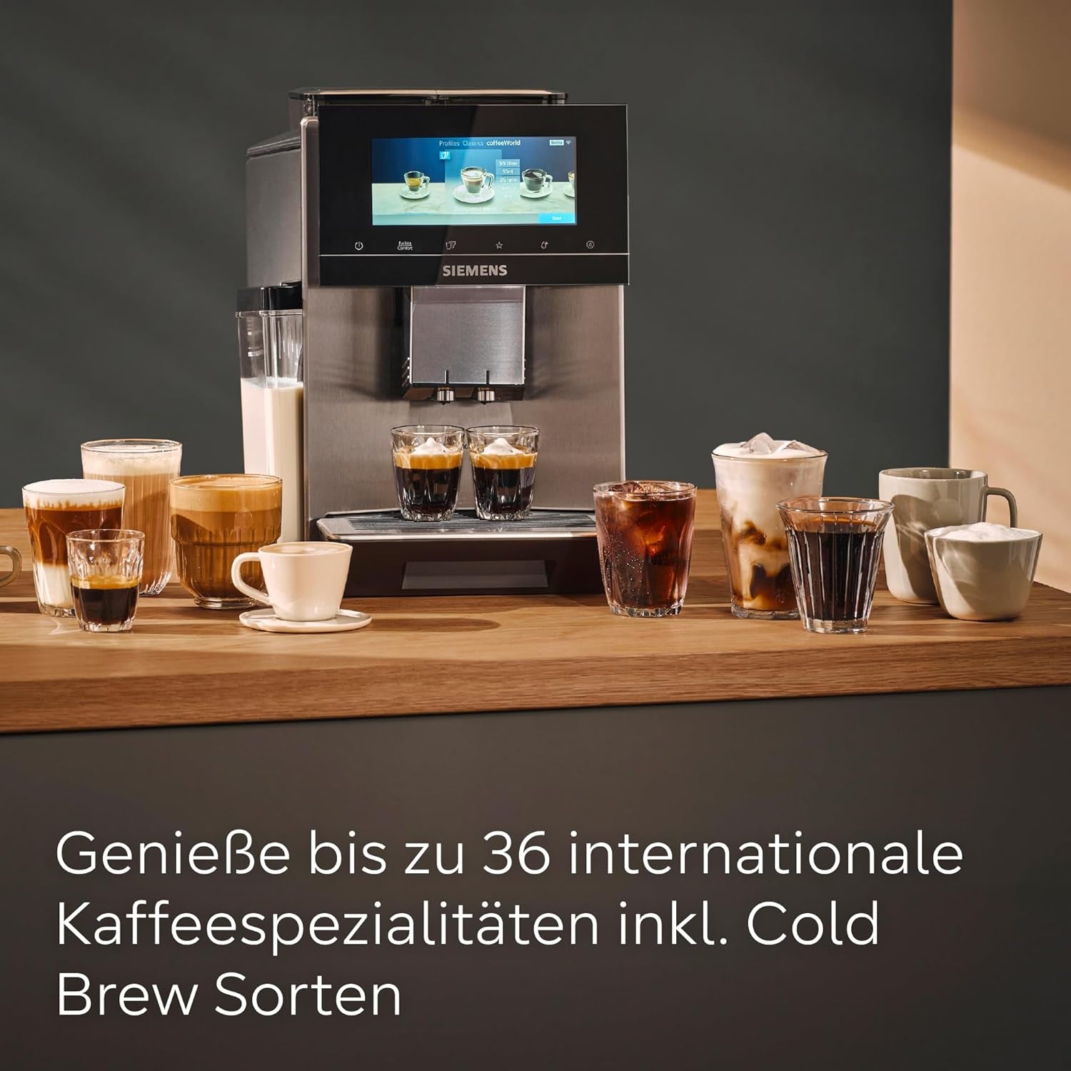 Siemens EQ900 automatische espressomachine, groot TFT-kleurenscherm, 2 bonencontainers, 36 warme en koude dranken, koude koffie, superstil, tweekopsfunctie, app-bediening, roestvrij staal, TQ907D03