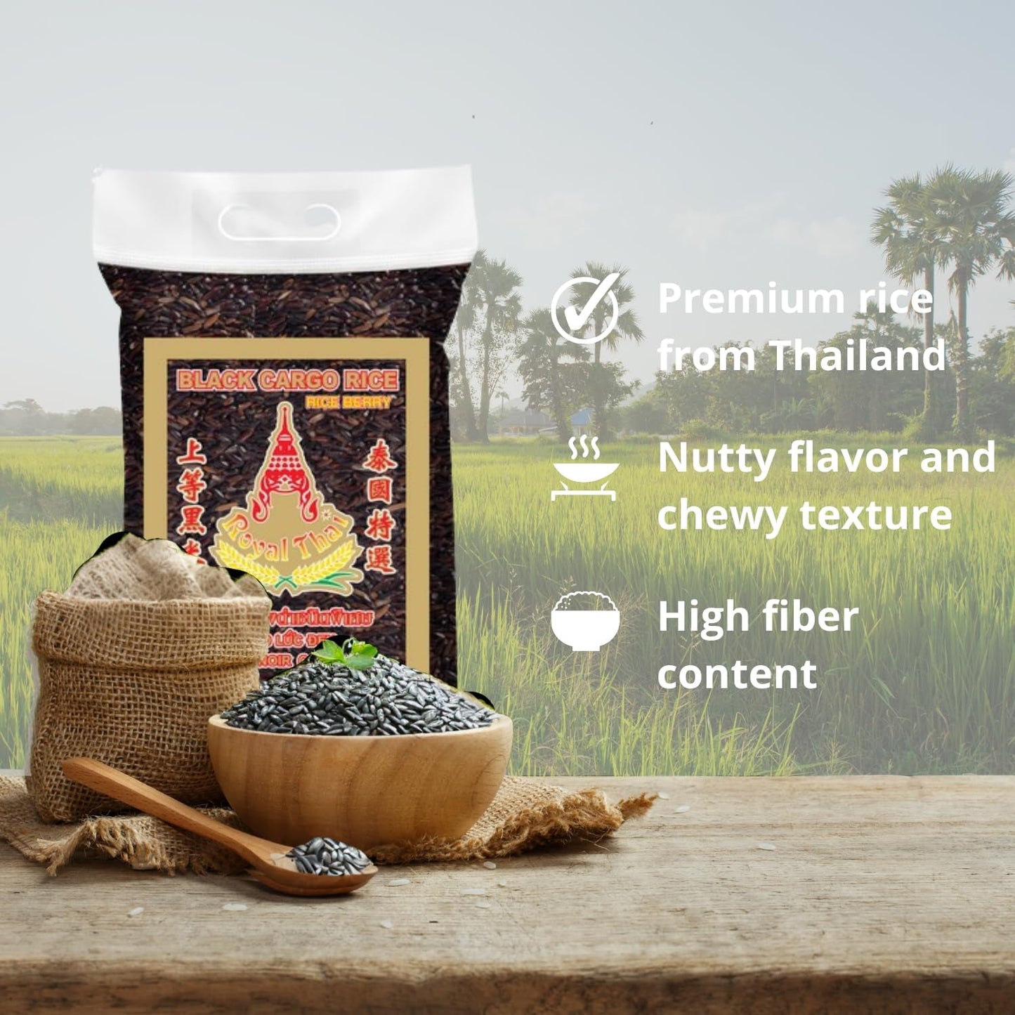 ROYAL THAI RIJST - Langkorrelige zwarte rijst (rijstkorrels) - 1 x 1 kg