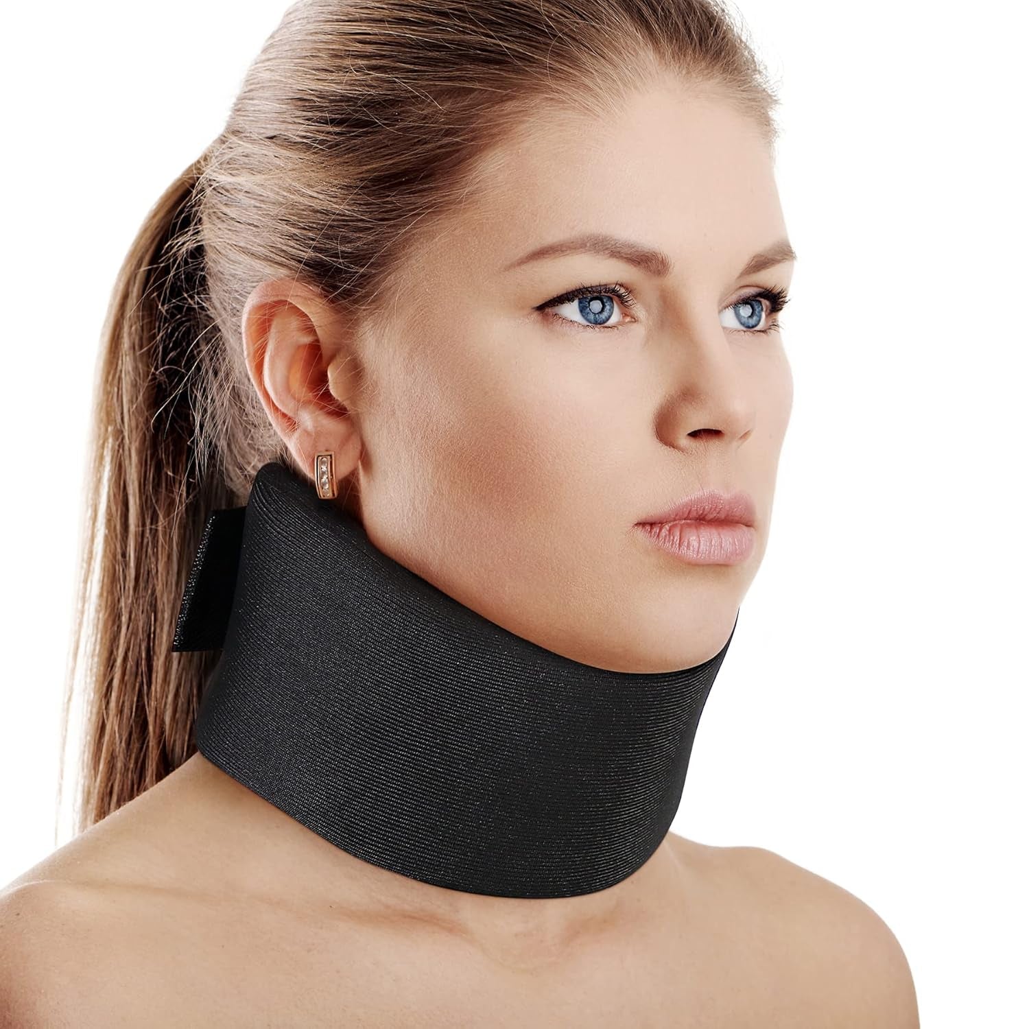 RESTCLOUD neksteun gemaakt van zacht schuim, universele kraag, verstelbare neksteun voor slaap - verlicht nekpijn (wit, 6,4 cm diepe kraag, M) Naty Shop Cervicale orthopedische kussens Zwart L (7,7 cm hoog)