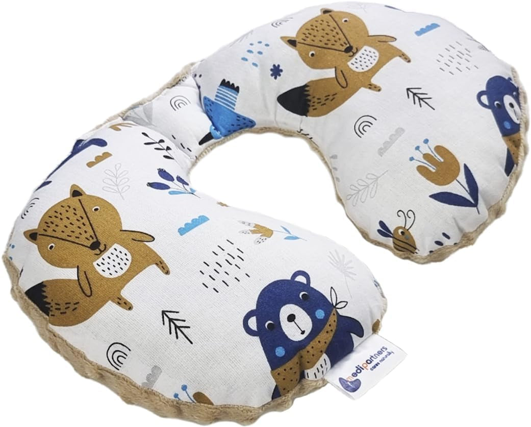 Medi Partners Baby Nekkussen Neksteun 100% Katoen / Minky Baby Nekkussen voor Auto Wandelwagen Reizen Reizen Slaap Nekkussen Snooze Roll (REH met Grijze Minky) Cervicale Orthopedische Kussens Naty Shop Dieren Boho met Beige Minky