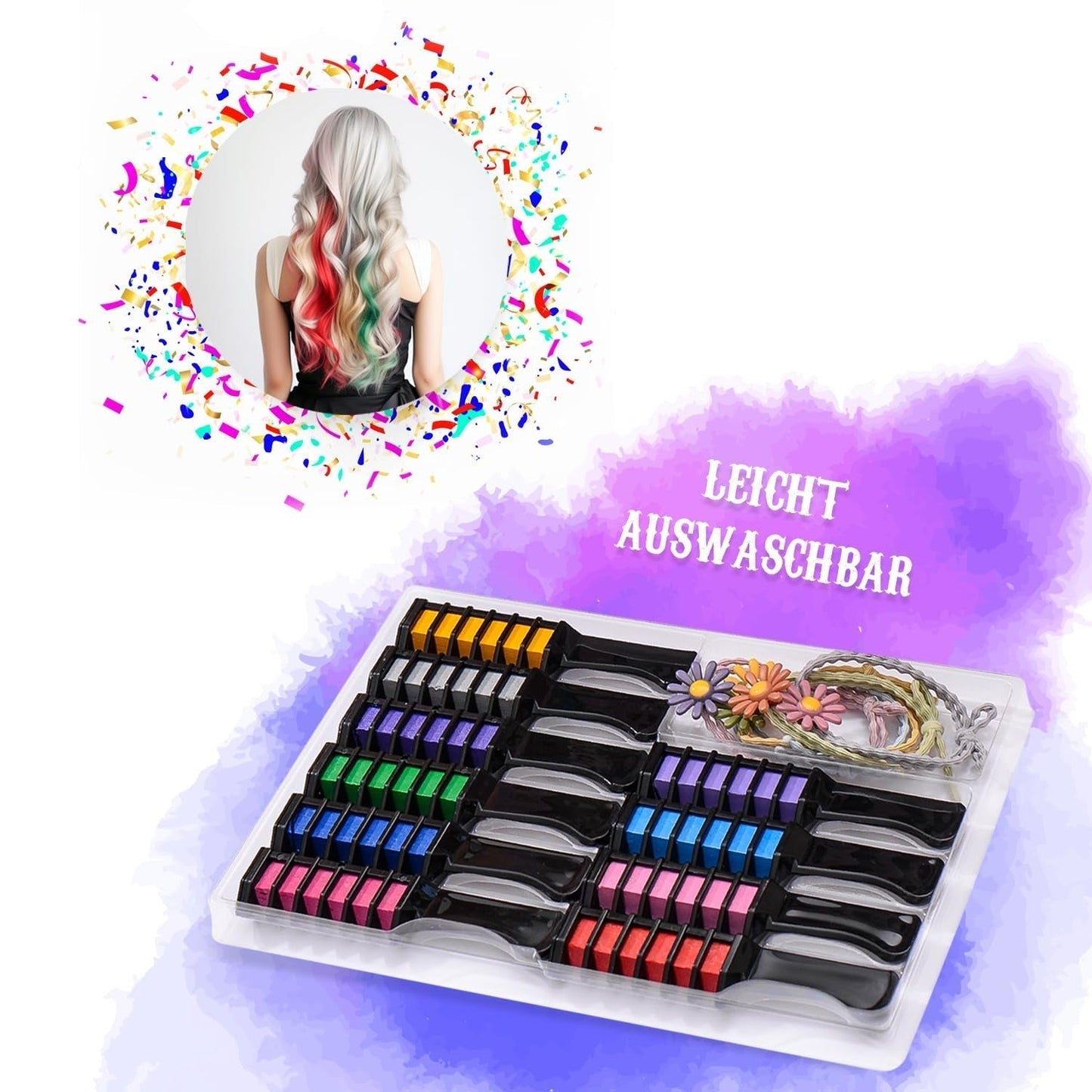 Magicat Haarkrijt voor meisjesset I 10 wasbare kleuren en 5 haarelastiekjes I Cadeau voor meisjes van 4 tot 10 jaar I Creatief cadeau voor kinderverjaardagsfeestje 2025 I Veilig en kleurrijk Naty Shop Haarverf