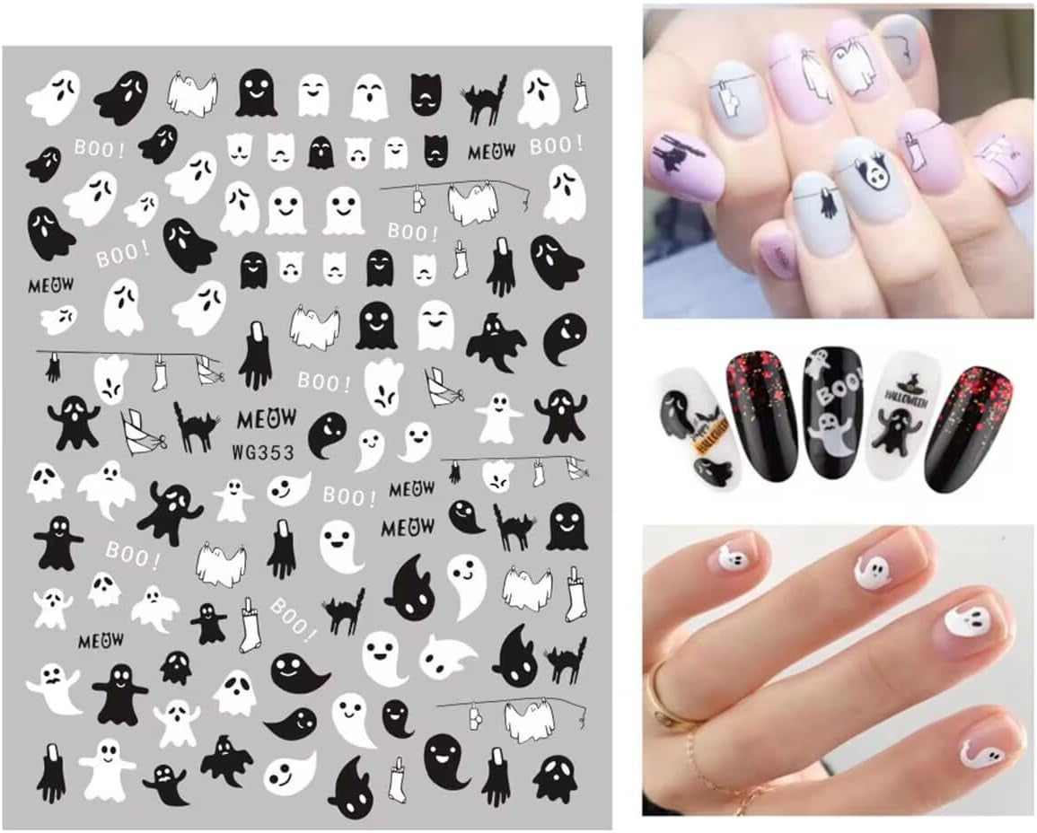 8 Blatt Nagelsticker Halloween Nagelstickers Selbstklebend Niedliches Kürbis-Schädel-Spinnennetz Niedlichen Kinder Geist Nail Art Sticker Decoratie Nageldesign Zubehör