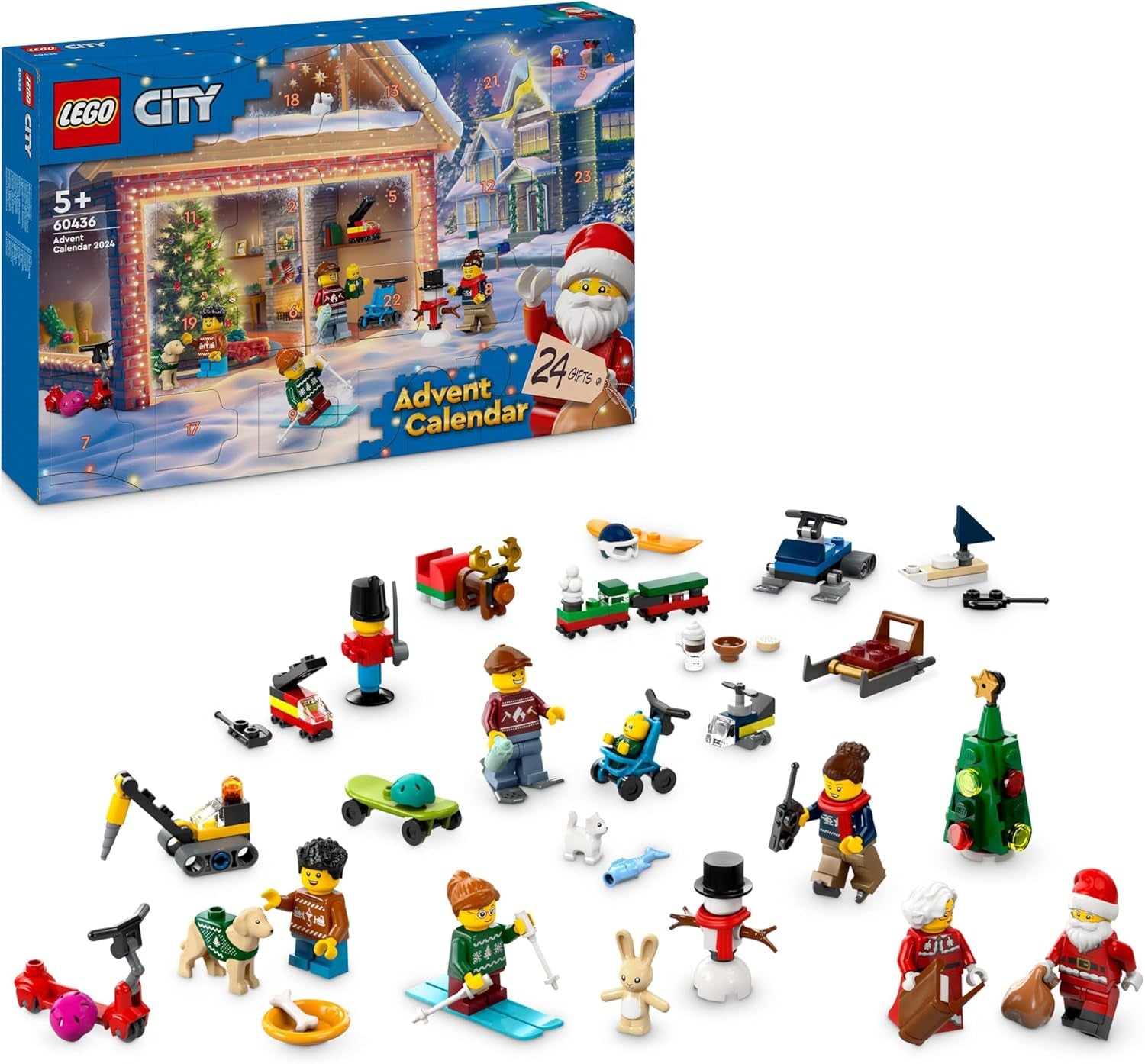 LEGO City Adventskalender 2024, Adventscadeau voor kinderen vanaf 5 jaar, 24 verrassingen, minifiguren in kerstoverall, Kerstman en mevrouw de Kerstman, Kerstcadeau 60436 Bouwsets Besuche den LEGO-Store Single