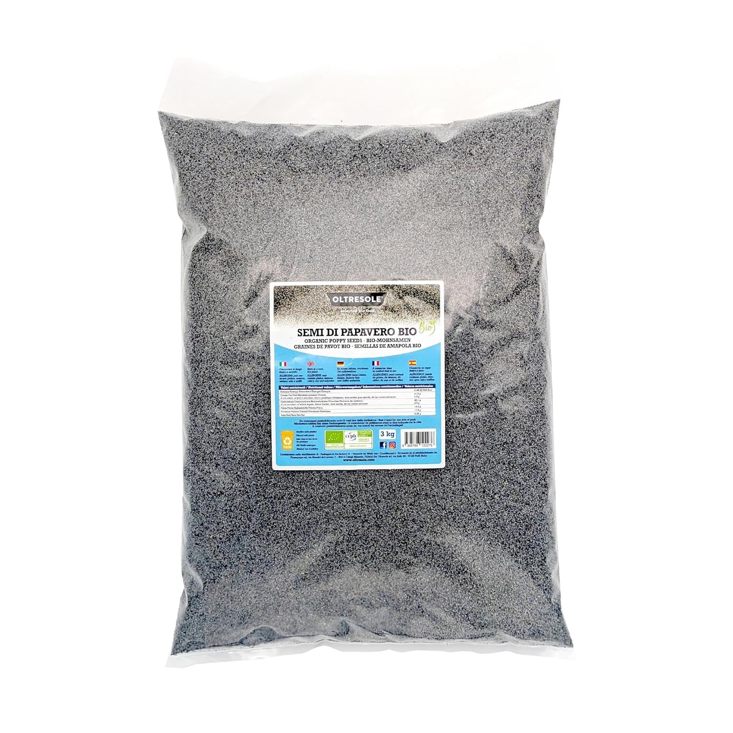 Biologische maanzaad 3 kg, voedingsrijke biologische maanzaad, ideaal voor koken en eten, handig formaat