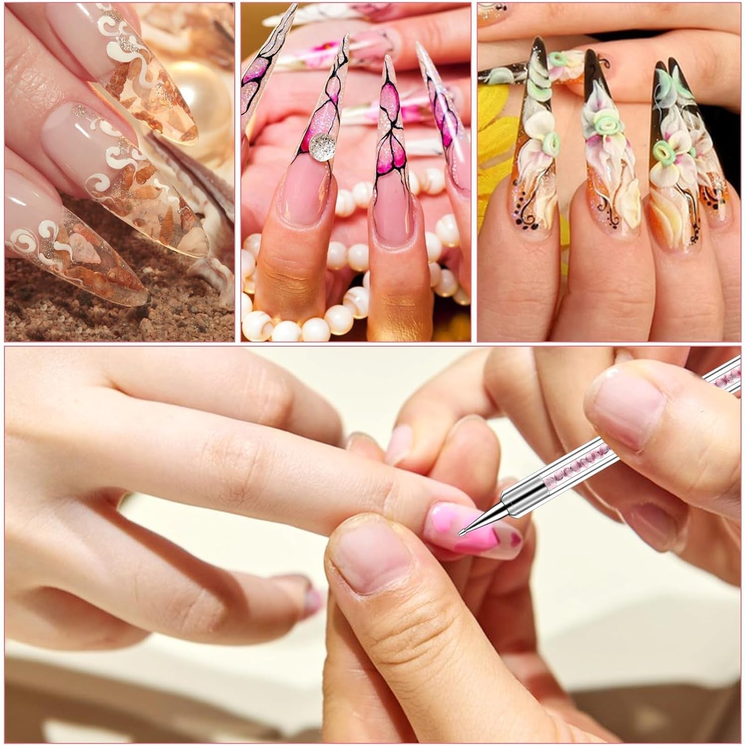 5 stuks Nail Art Pinsel Set Dotting Tool Nailart Pinsel Nageldesign Double Ended Dotting Pen Strass Professional Acryl Feinmalerei Nail Art Design