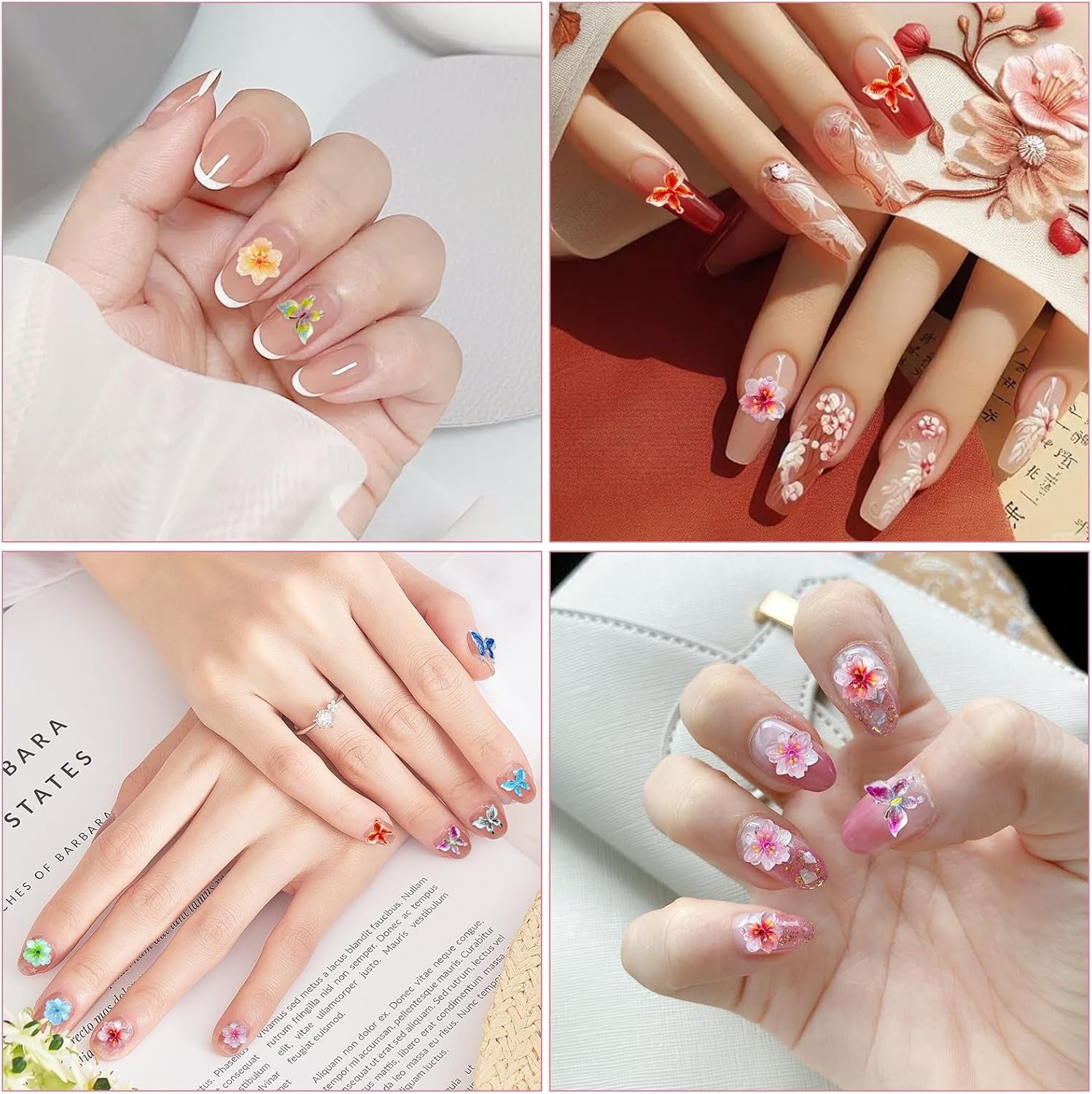 YICH Nail Charms Nägel Charms 50Stuks 3D Bloemen + 50Stuks 3D Schmetterling, Zomer Nägel Deko Set Schmetterling/Bloemen Nail Art Nailart
