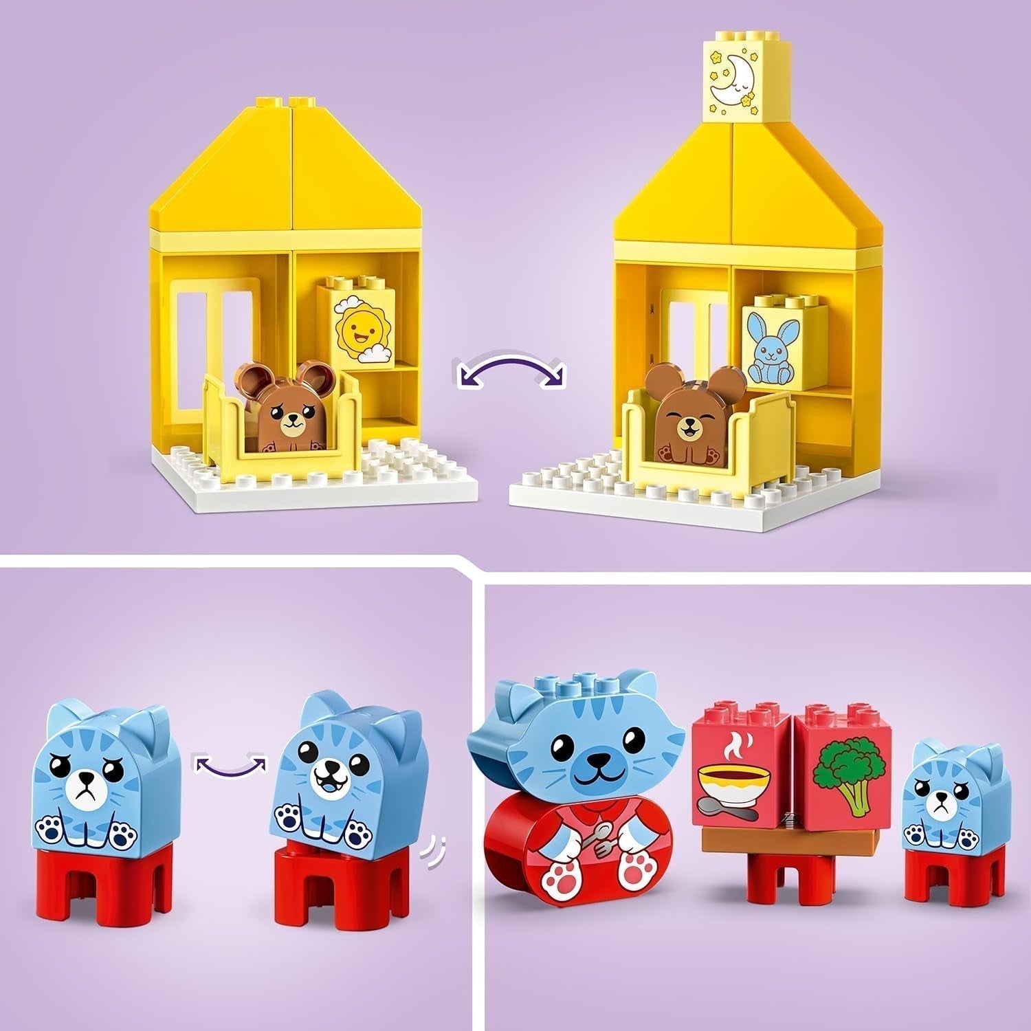 LEGO DUPLO Alledaagse Routines: Eten & Bedtijd, leerspeelgoed voor peuters om de sociale en emotionele ontwikkeling te stimuleren, met 4 dierfiguren, cadeau voor kinderen vanaf 18 maanden 10414 Bouwsets Besuche den LEGO-Store
